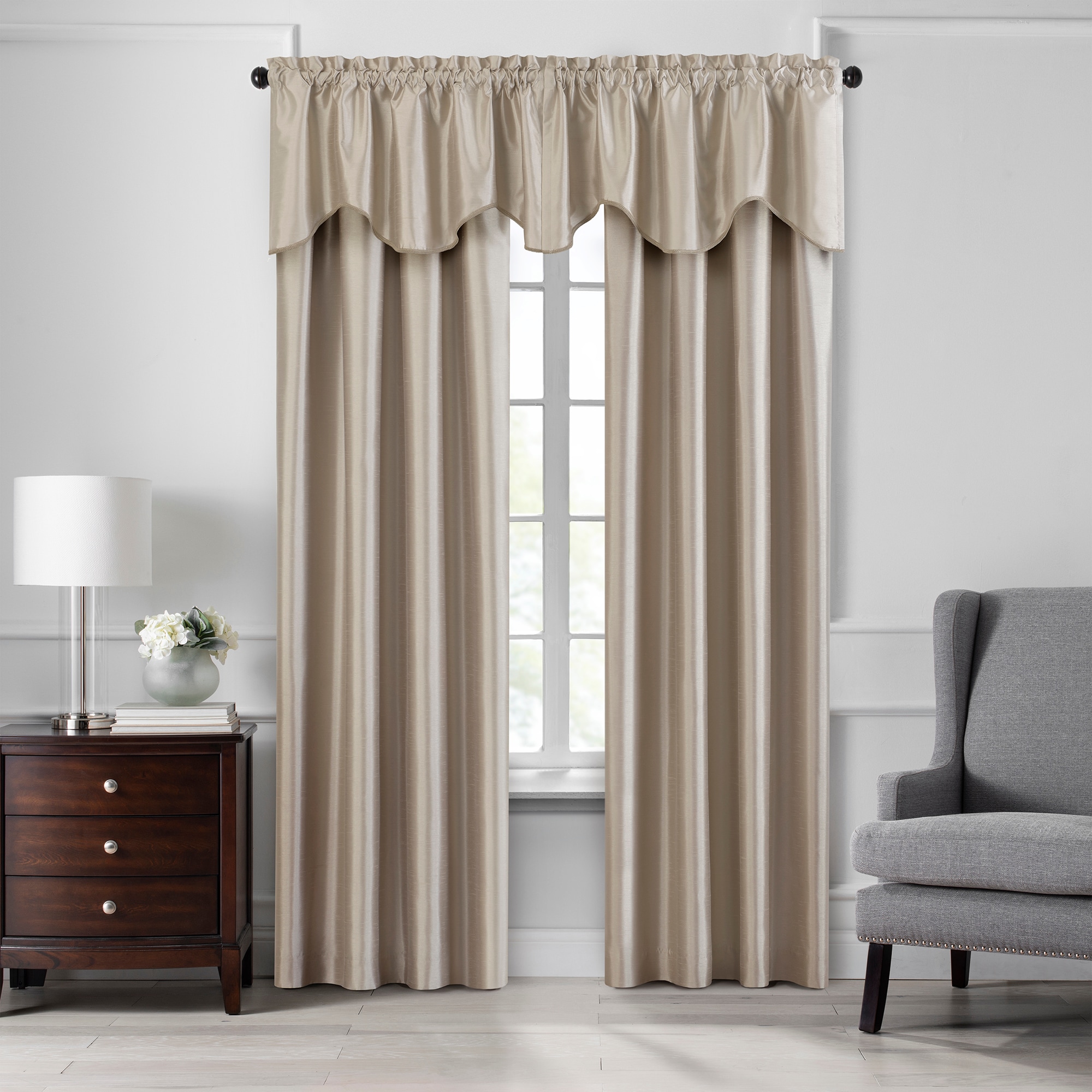 department Drapes Panel 95-in Rod Elrene Lined Fashions Single Curtains Curtain in Standard at Home Taupe Pocket Blackout & the