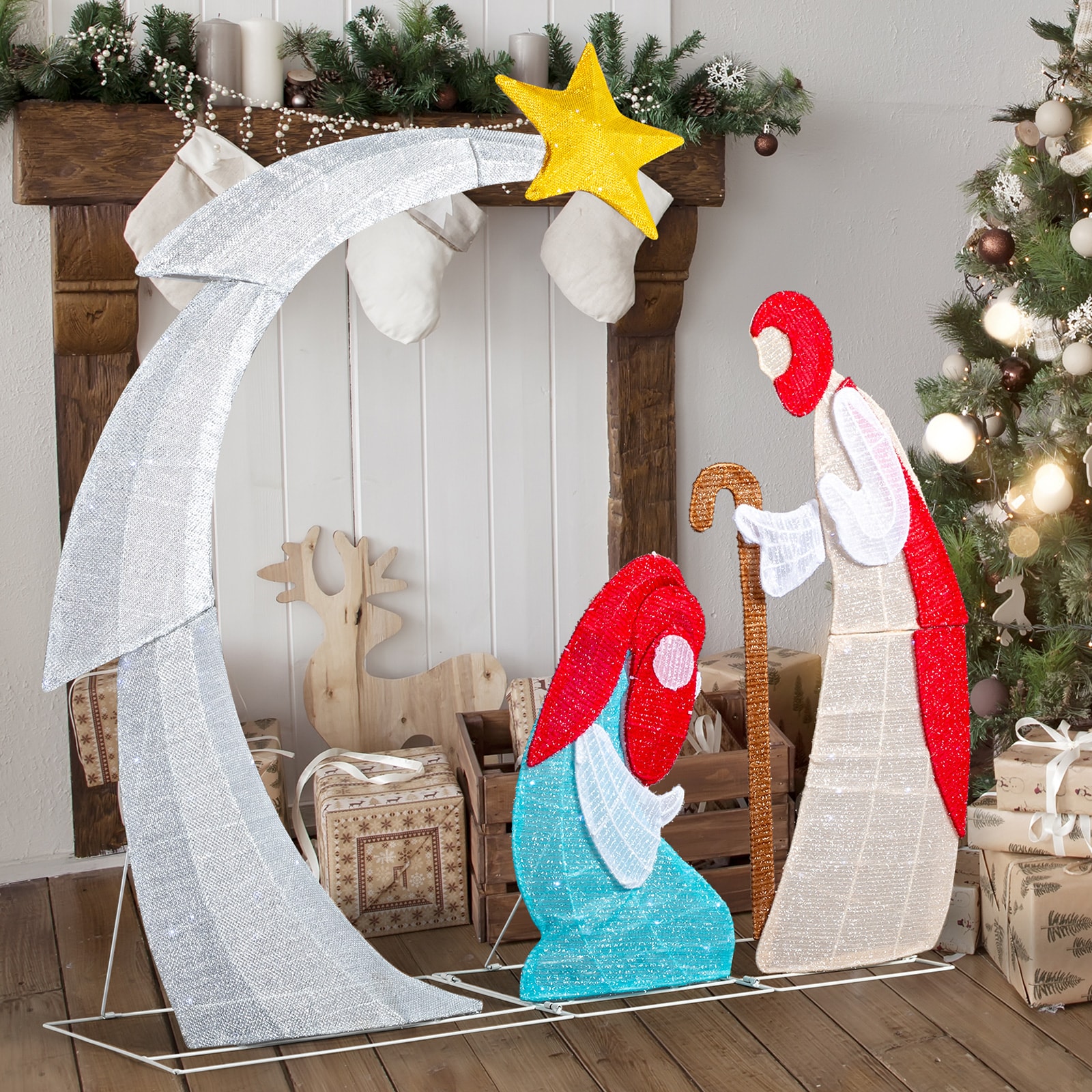Bestcore 3.7-ft Lighted Nativity Scene Outdoor Christmas Decoration with 170 White LED Lights and Ground Stakes - Waterproof Yard Holiday Decor