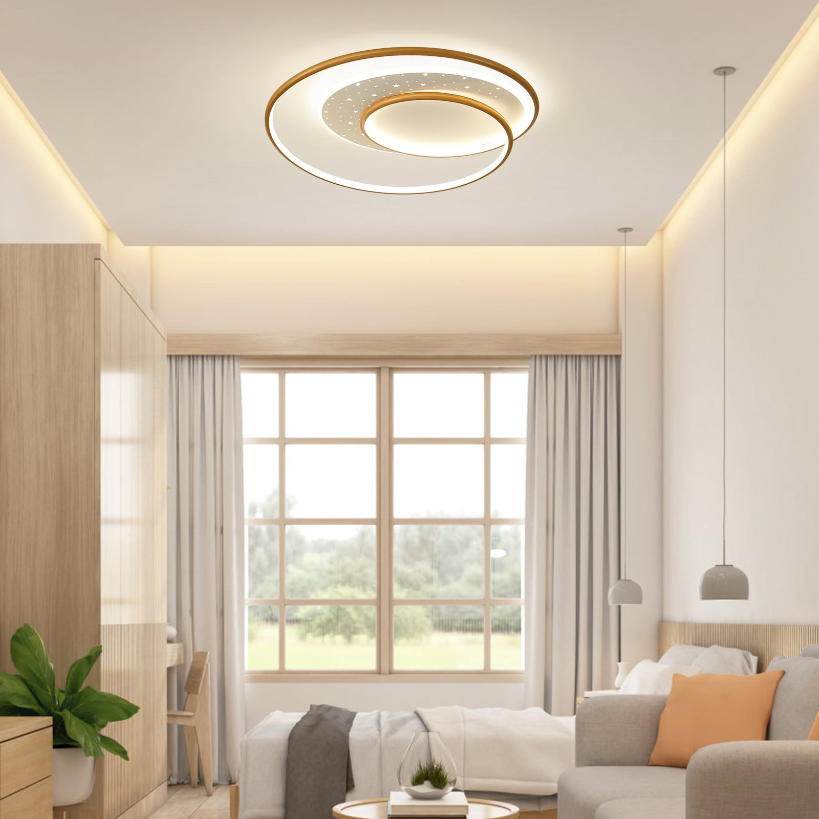 Oukaning JZUCK5G4NSHCX 3-Color Change 19.68-in 1 -Light 19.68-in Brushed White Integrated LED Flush Mount Light