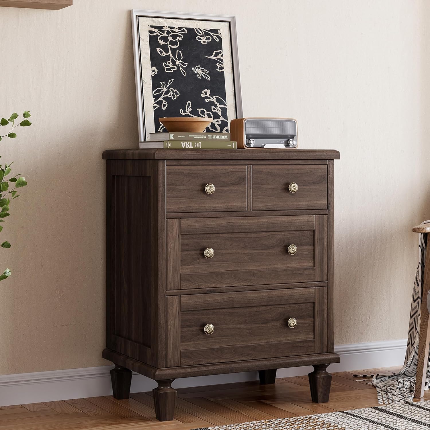 Garvee Vintage 4 Drawer Dresser with Tapered Legs Wood Chest of Drawers for  Bedroom Living Room Entryway Distressed Wood Finish Dark Brown in the  Dressers department at Lowes.com