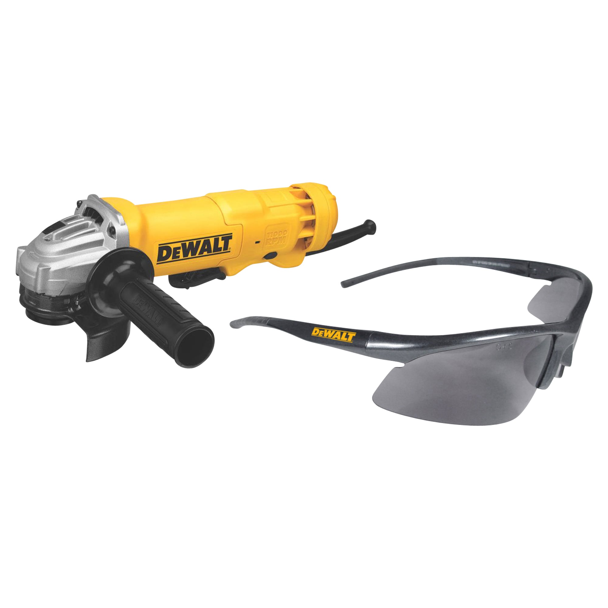 DEWALT 4.5-in 11 Amps Paddle Switch Corded Angle Grinder & Radius Plastic Safety Glasses