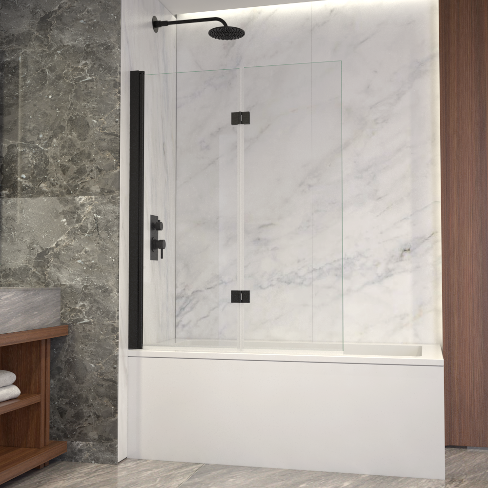 LuxWay SB0507-LUX-11 Flora Matte Black 42-in to 42-1/2-in W x 55-Inches H Frameless Bifold Bathtub door