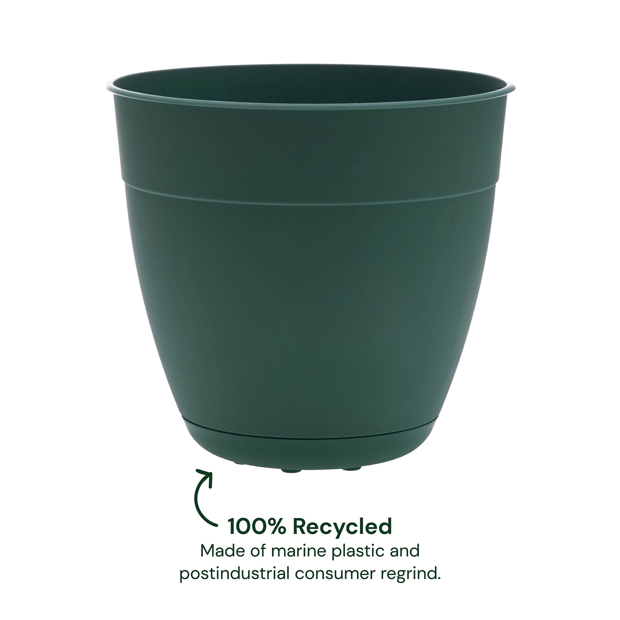 Bloem DAY1655 Round 16-in W Large Green Recycled plastic Indoor/Outdoor Planter with Drainage Holes Attached Saucer