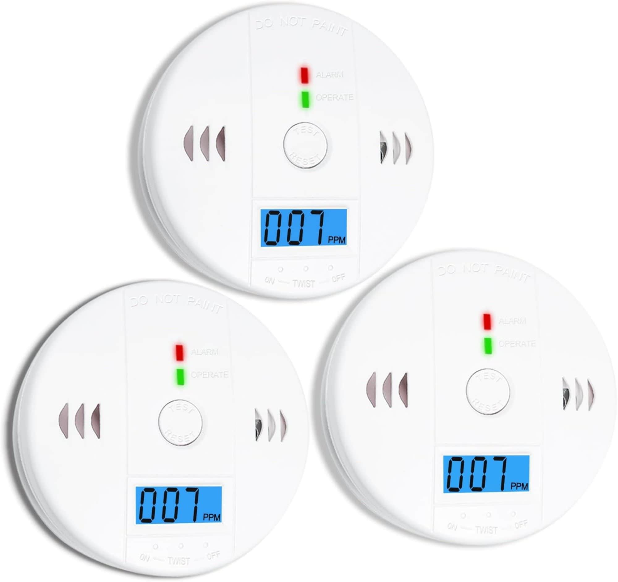 Vintage B0CS58P5HWWHITE 3 Pack Carbon Monoxide Co Detector With LCD Display