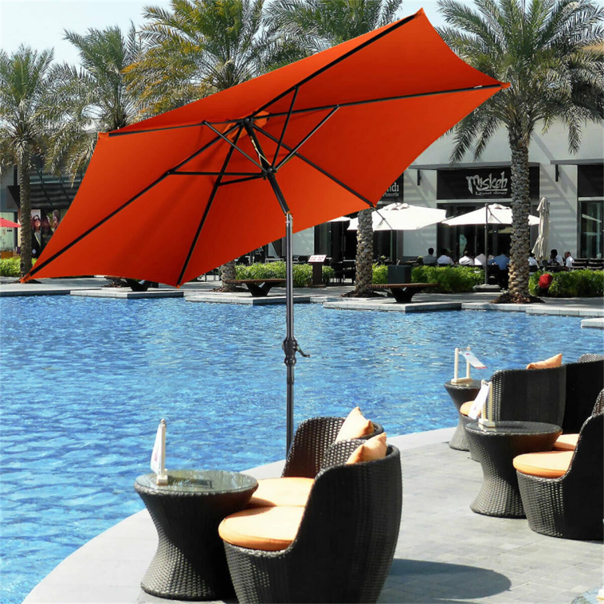 BABOOM 9-ft Iron Orange Push-button Tilt Market Patio Umbrella in the ...
