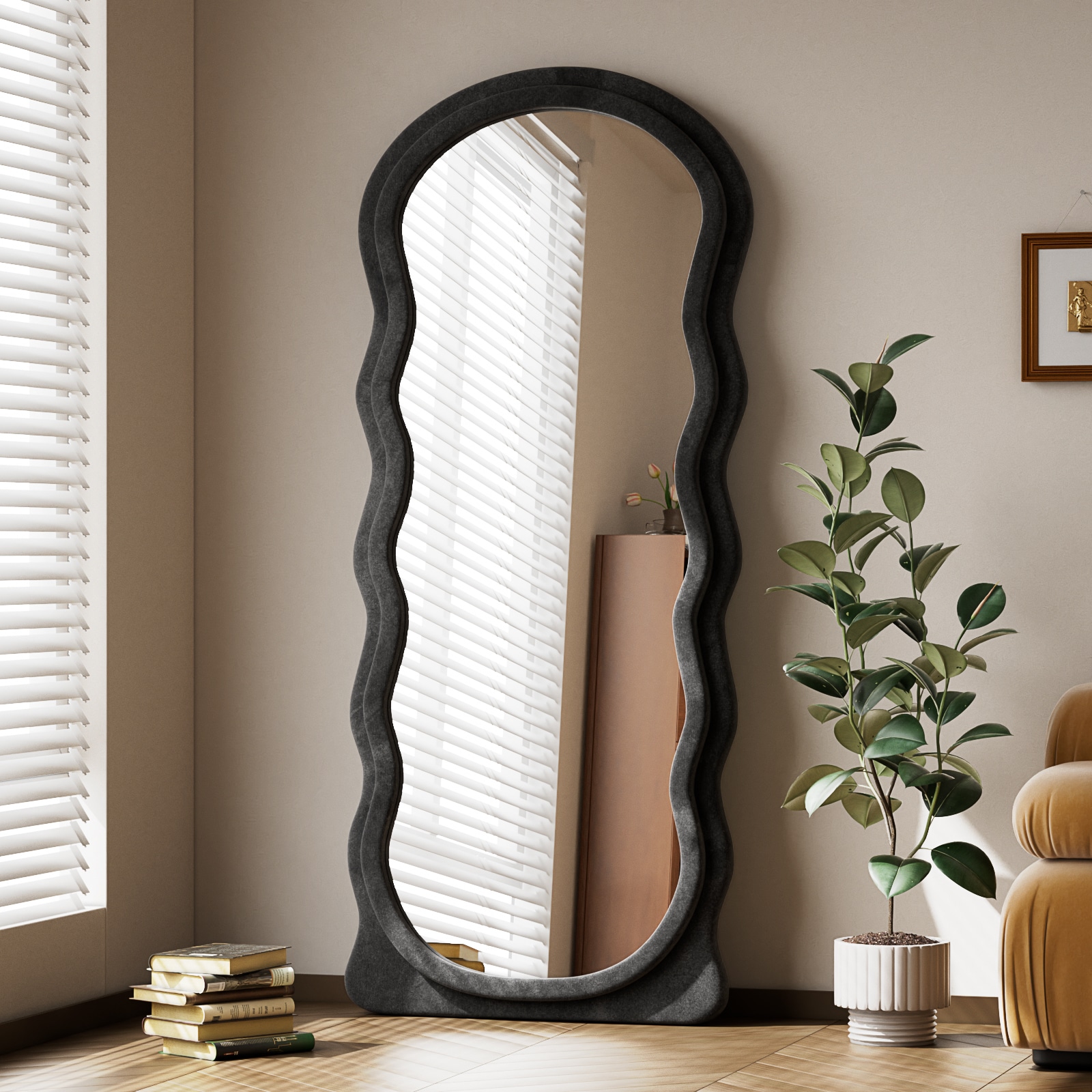 BEAUTYPEAK LS-RBYXBL01-2463-BK 24-Inches W x 63.0-Inches H Irregular Black Framed Full Length Floor Mirror