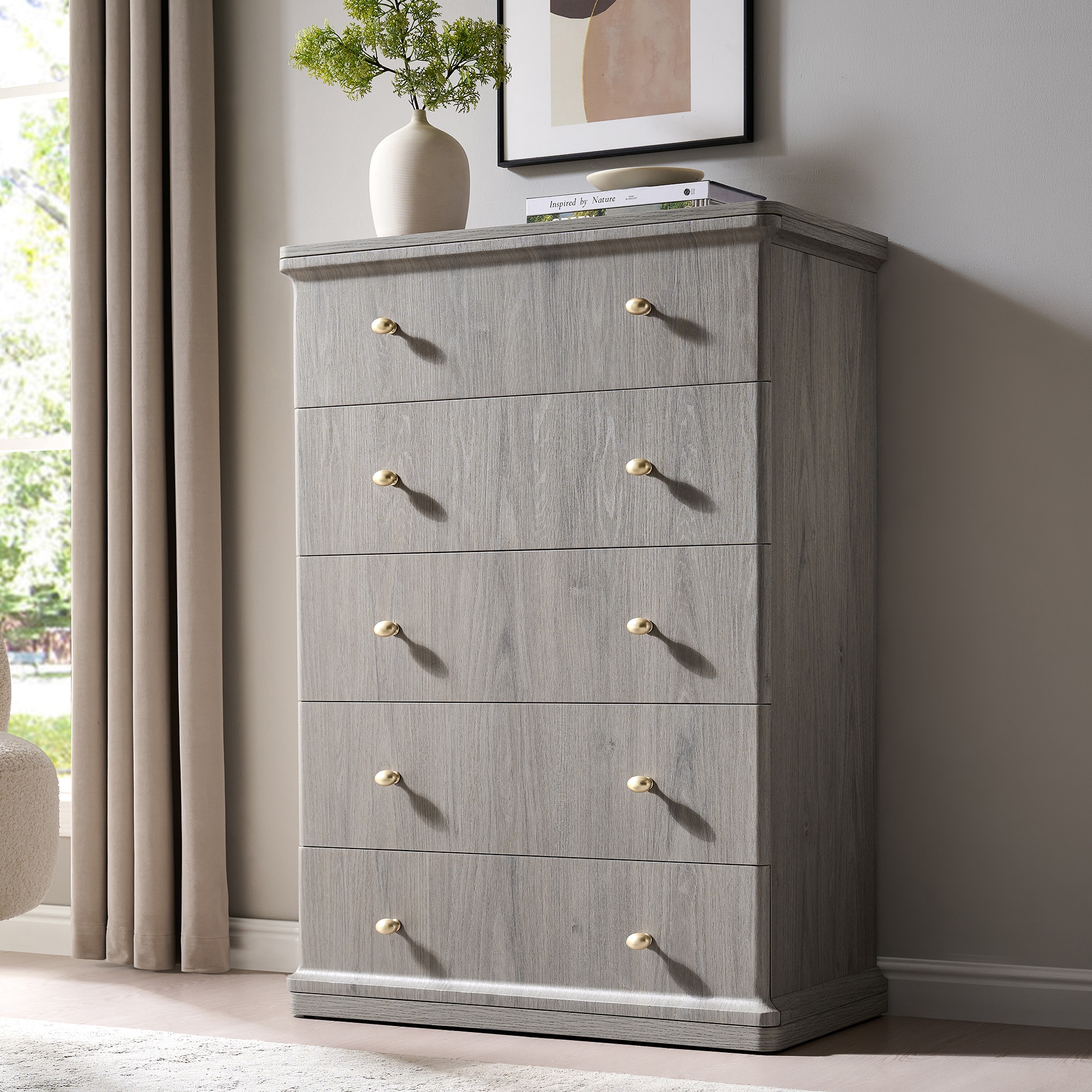 grey wood dresser tall Garvee Grey 5-Drawer Dresser for Bedroom, Modern Tall Dresser Organizer  with Storage Drawers, Sturdy Wooden Chest for Entryway, Hallway, Home Office