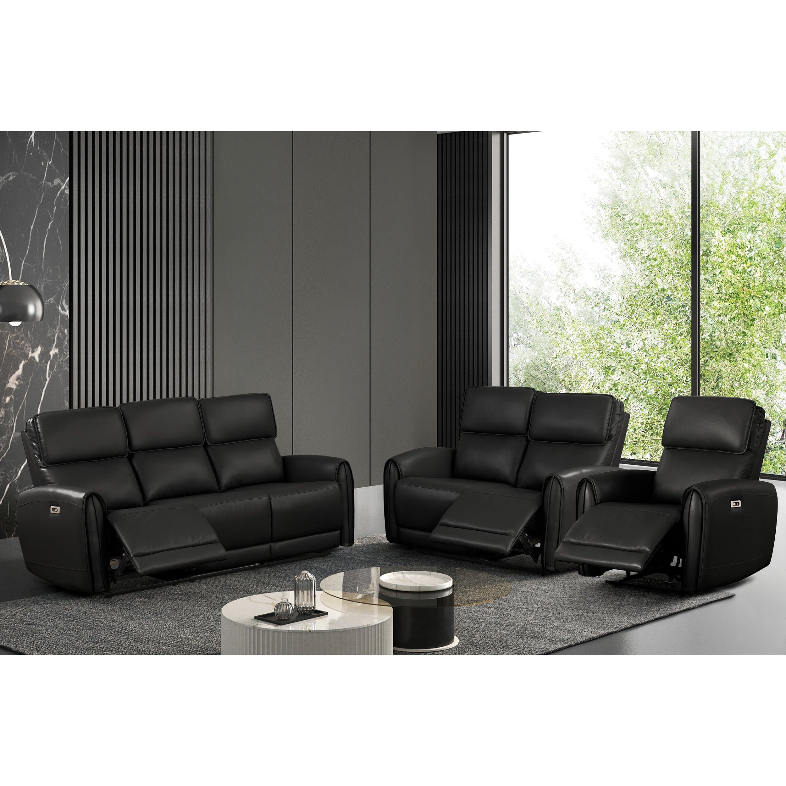Furniture of America IDF6012BKPM-3PC Oremus Modern 3 -Piece Polyester/Polyester blend Black Living Room Set