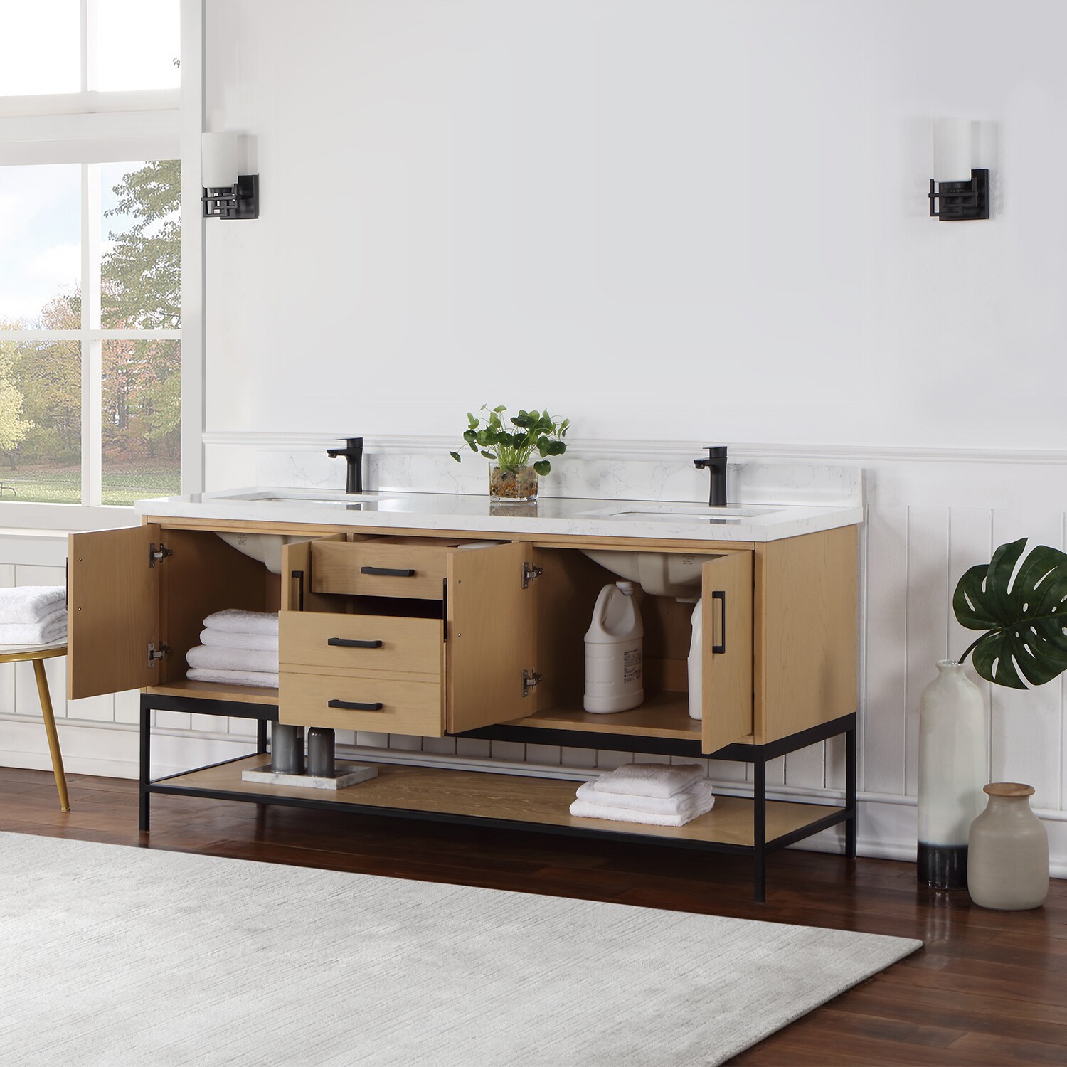 Altair Wildy 72in Washed Oak Undermount Double Sink Bathroom Vanity