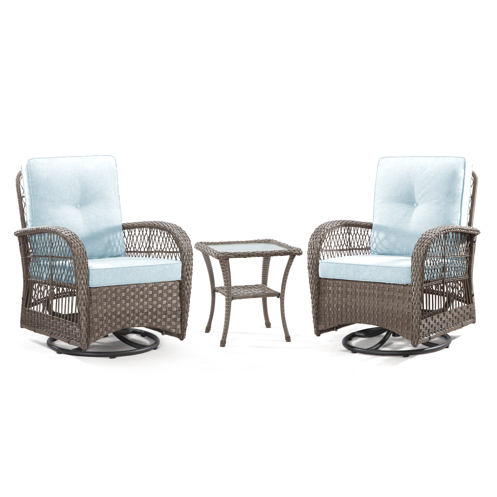 CESICIA SZ-LS-F21 Patio Chairs Set of 2 Wicker Blue Steel Frame Stationary Conversation Chair with Blue Cushioned Seat