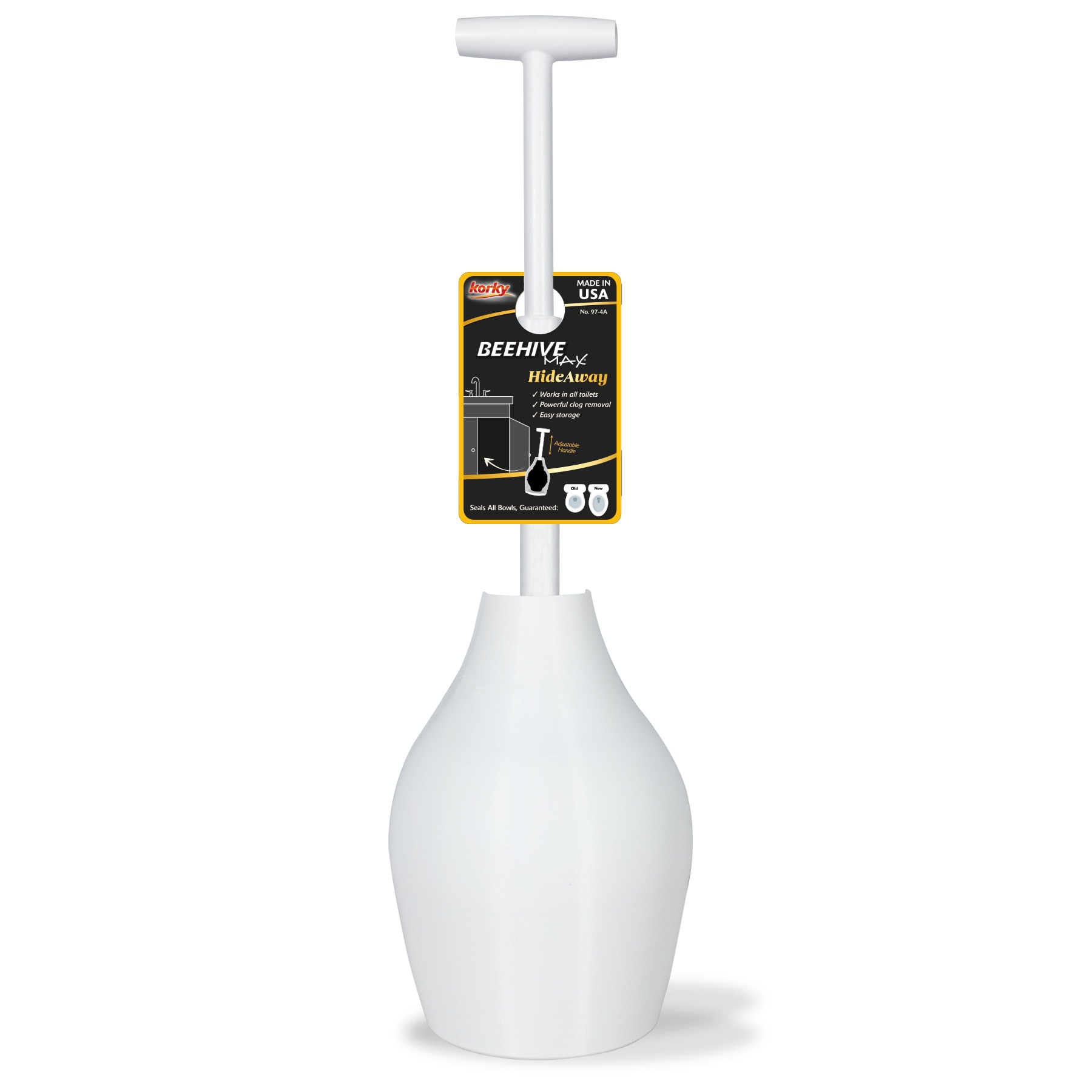 Korky 97-3PK 6-in White Rubber Plunger with Storage Caddy Included 14-in Handle