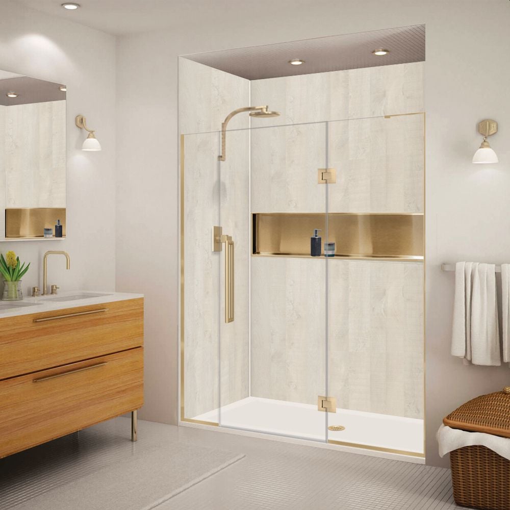 Transolid EHTF65297610C-T-CB Elizabeth Champagne Bronze 65-in to 66-in W x 76-Inches H Semi-frameless Hinged Soft Close Shower door 5/16-in Thick Clear Glass