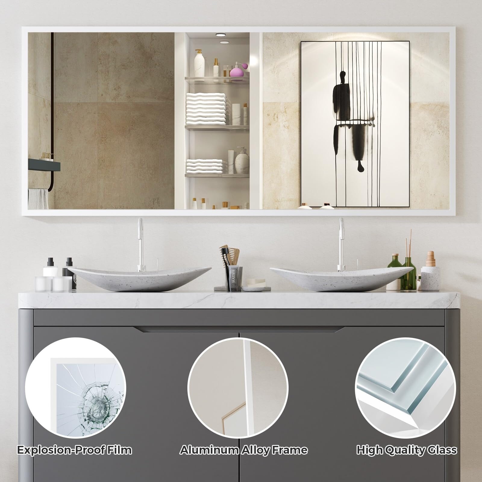 Aoibox  30 in W x 76 in H Full Length Floor Mirror with Stand Silver Metal Frame Tempered Glass Body Mirror