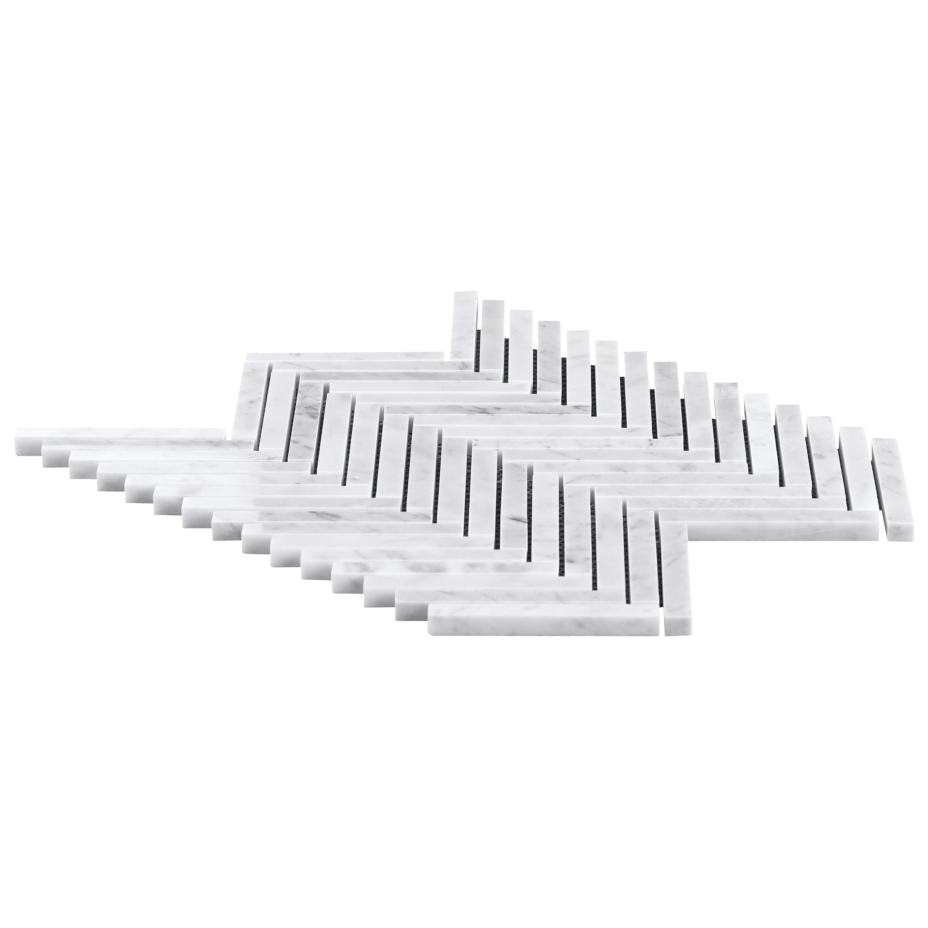 Carrara White Polished Marble Herringbone Mosaic Tile