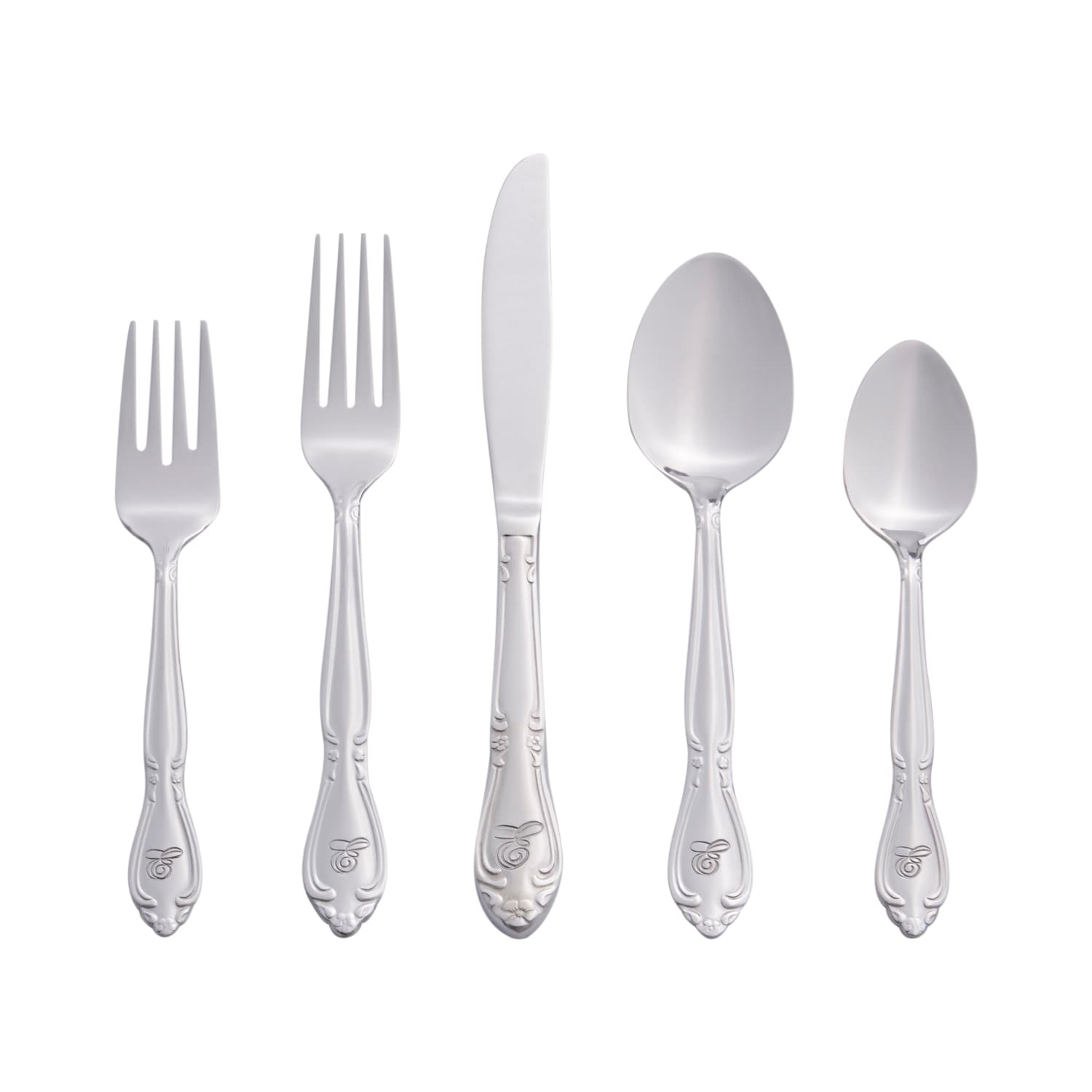 RiverRidge 5417-843-E Rose Letter E 46 -Pieces Polished Traditional Flatware