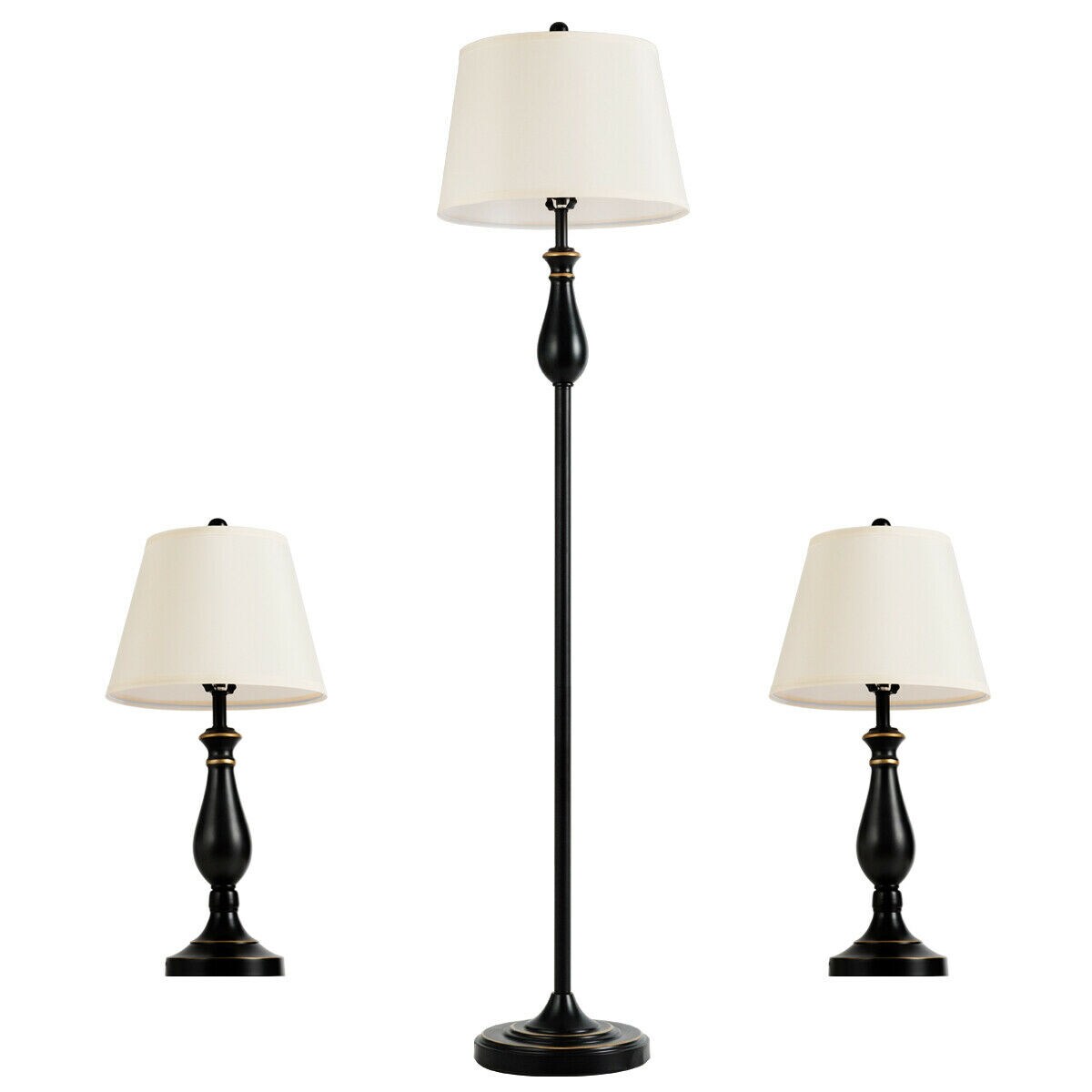 Slickblue 3 Pieces Modern Brushed Nickel Lamp Set for Living Rooms and Bedrooms