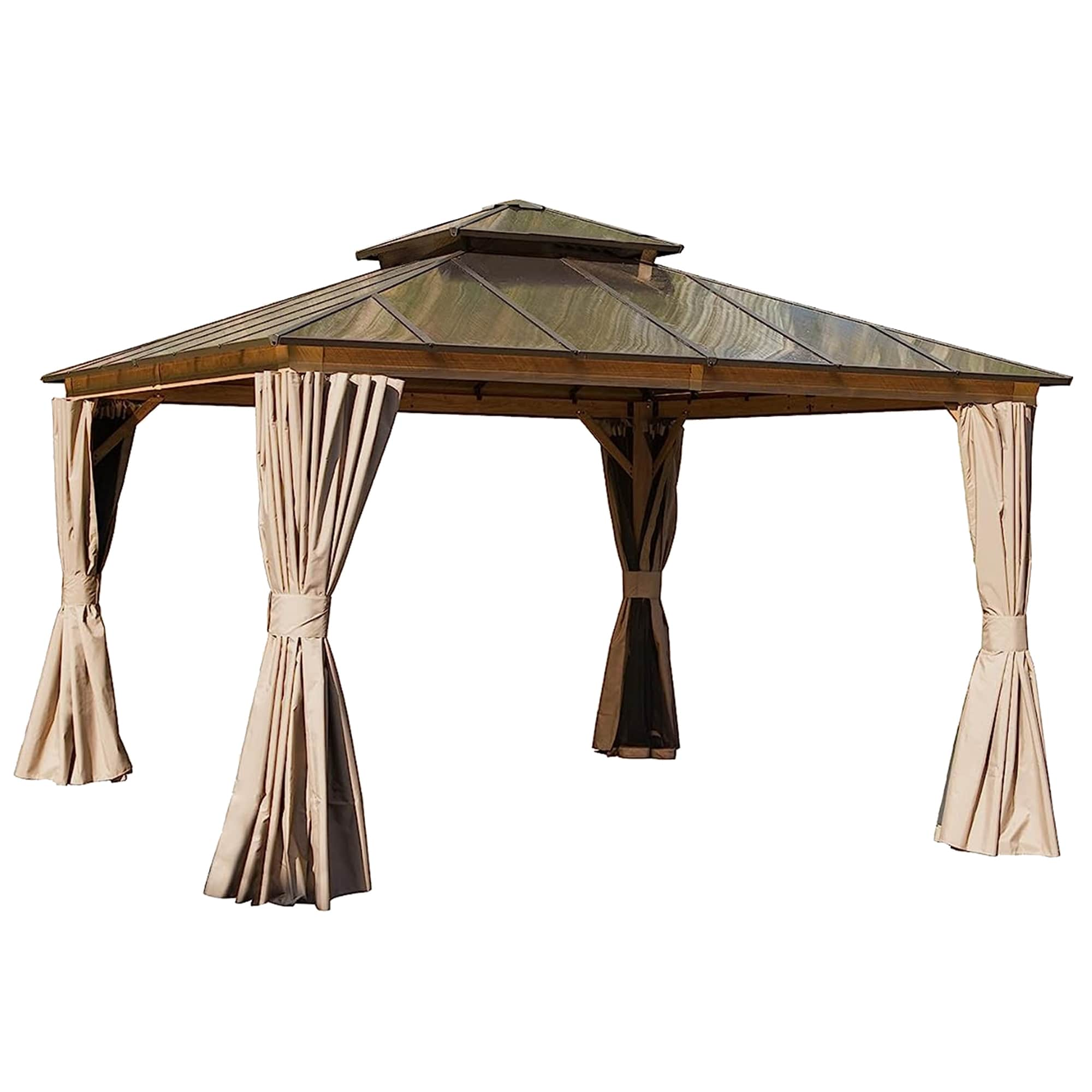 Clihome 11.9-ft x 11.9-ft Hardtop Gazebo Square Yellow Brown Metal ...