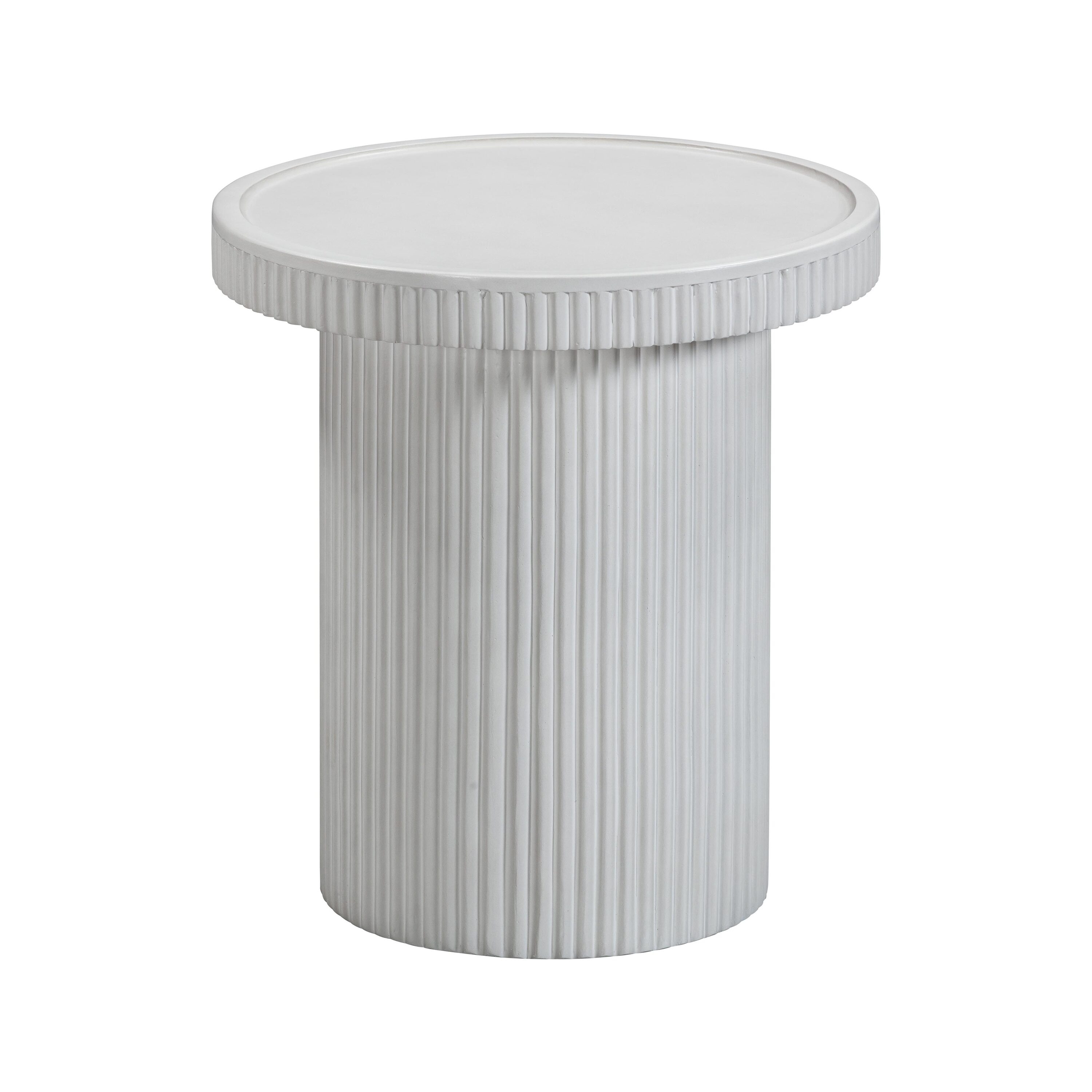 White Ribbed Concrete Round Side Table 17.8" x 19.8"
