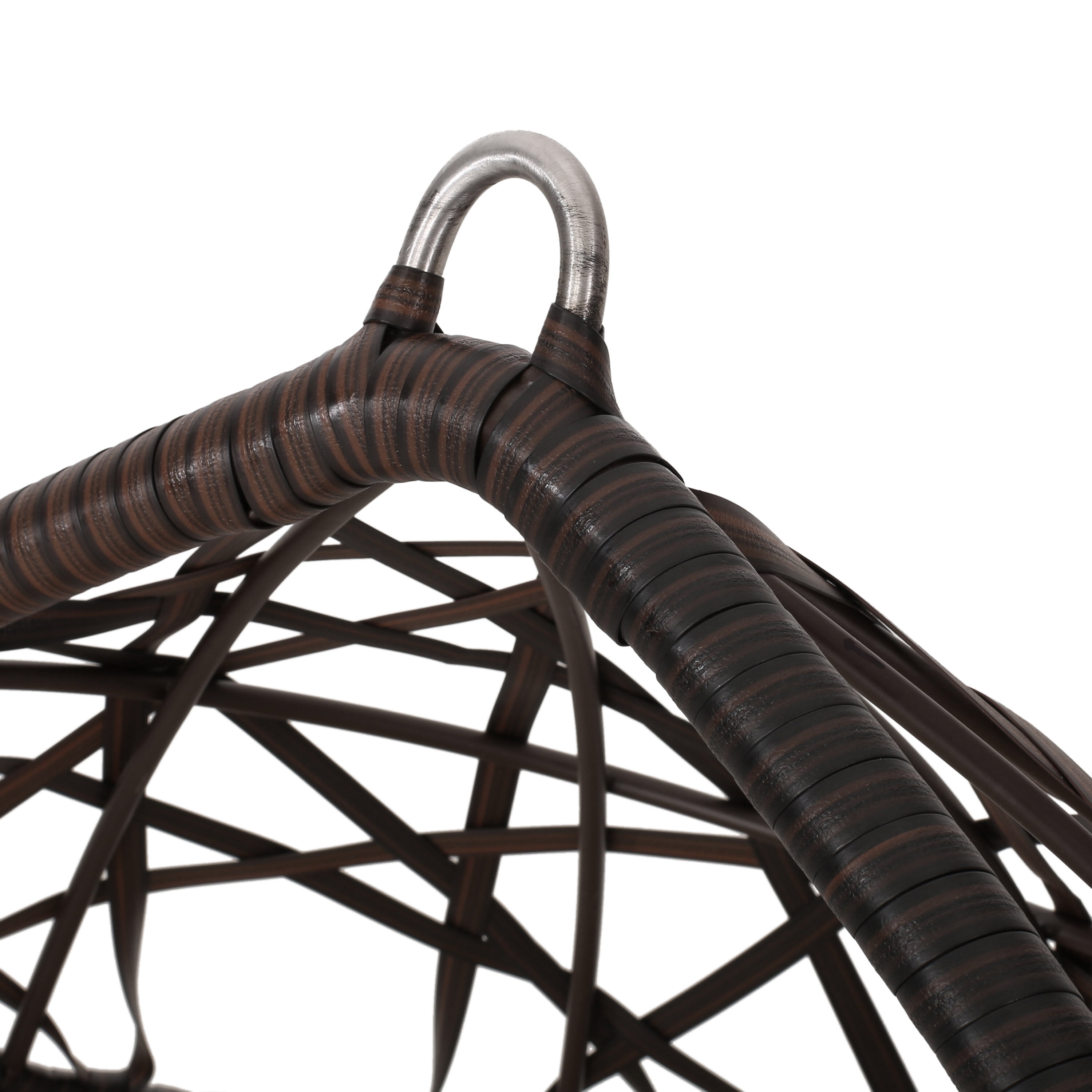 Brown Wicker Teardrop Hanging Hammock Chair with Cushions