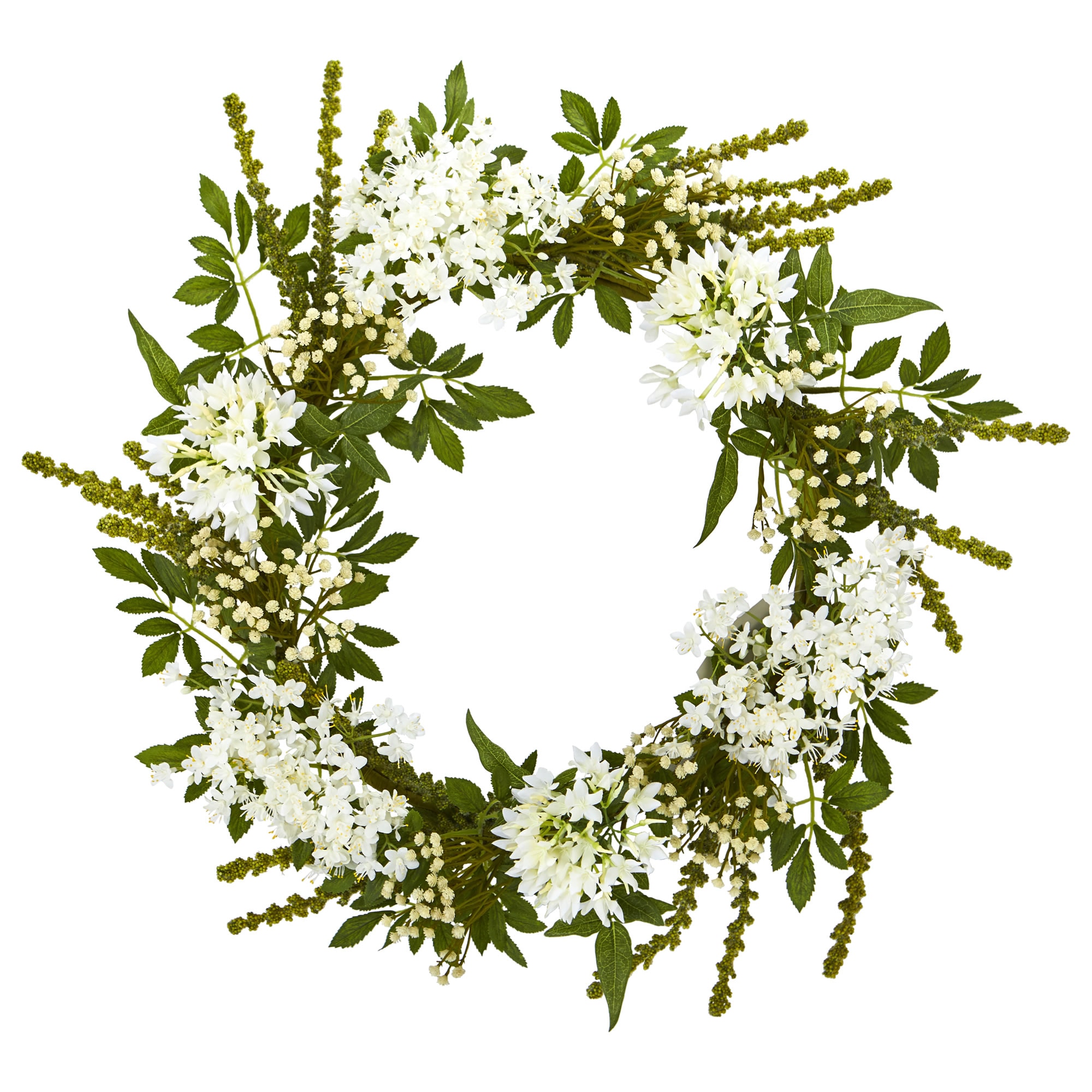 Nearly Natural -  24-in White Mixed Floral Artificial Wreath