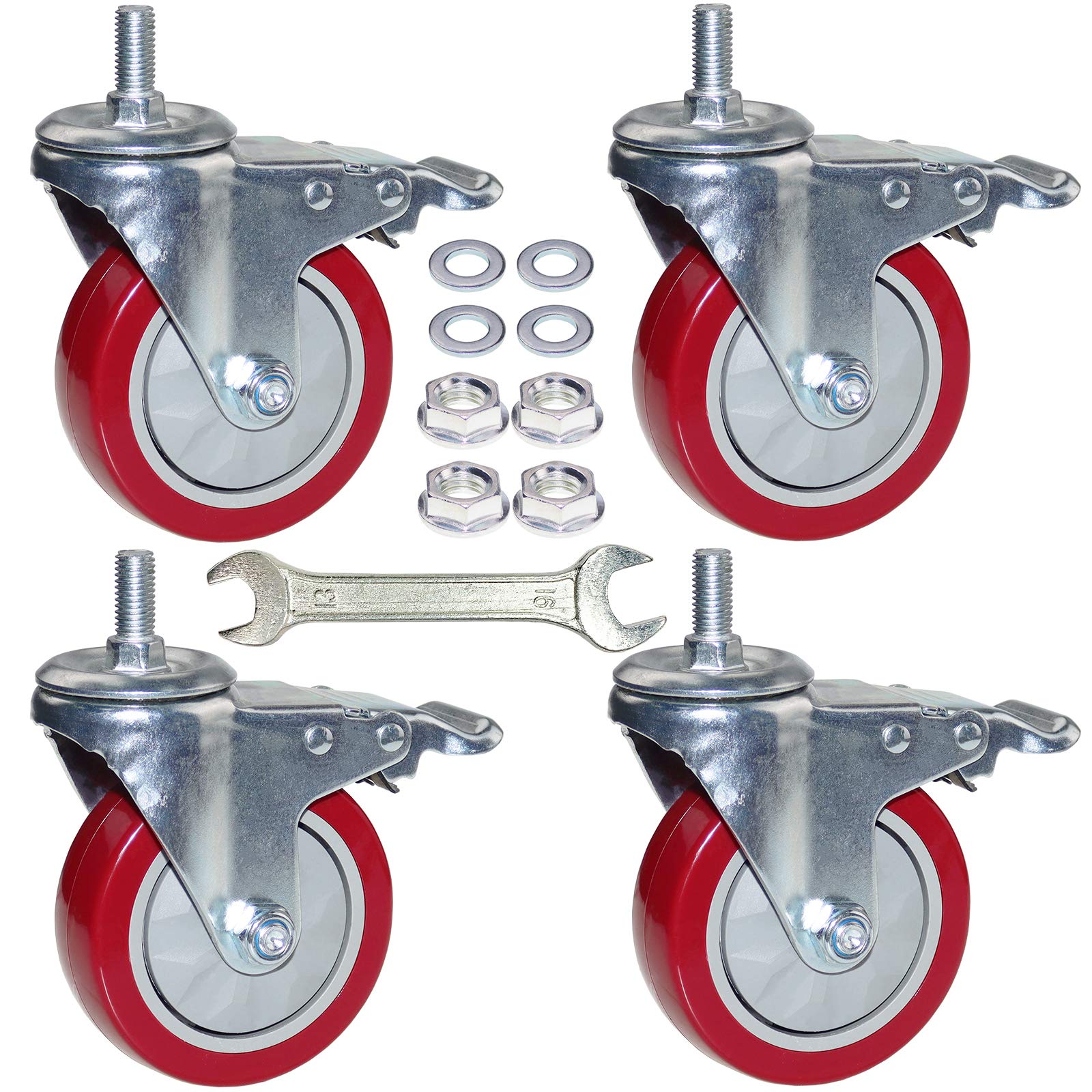 CYIKE  4 Inch Heavy Duty Stem Casters 360 Degree Swivel Thread Wheels with Metric Size M12 1 75 Screw Bolt Double Locking Brake Castor Wheel Load