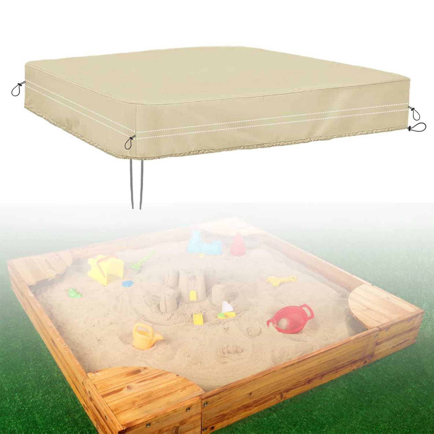 ITOPFOX - 60 Inch Square Sandbox Cover Heavy Duty 420D Oxford Waterproof UV Resistant Outdoor Sa...