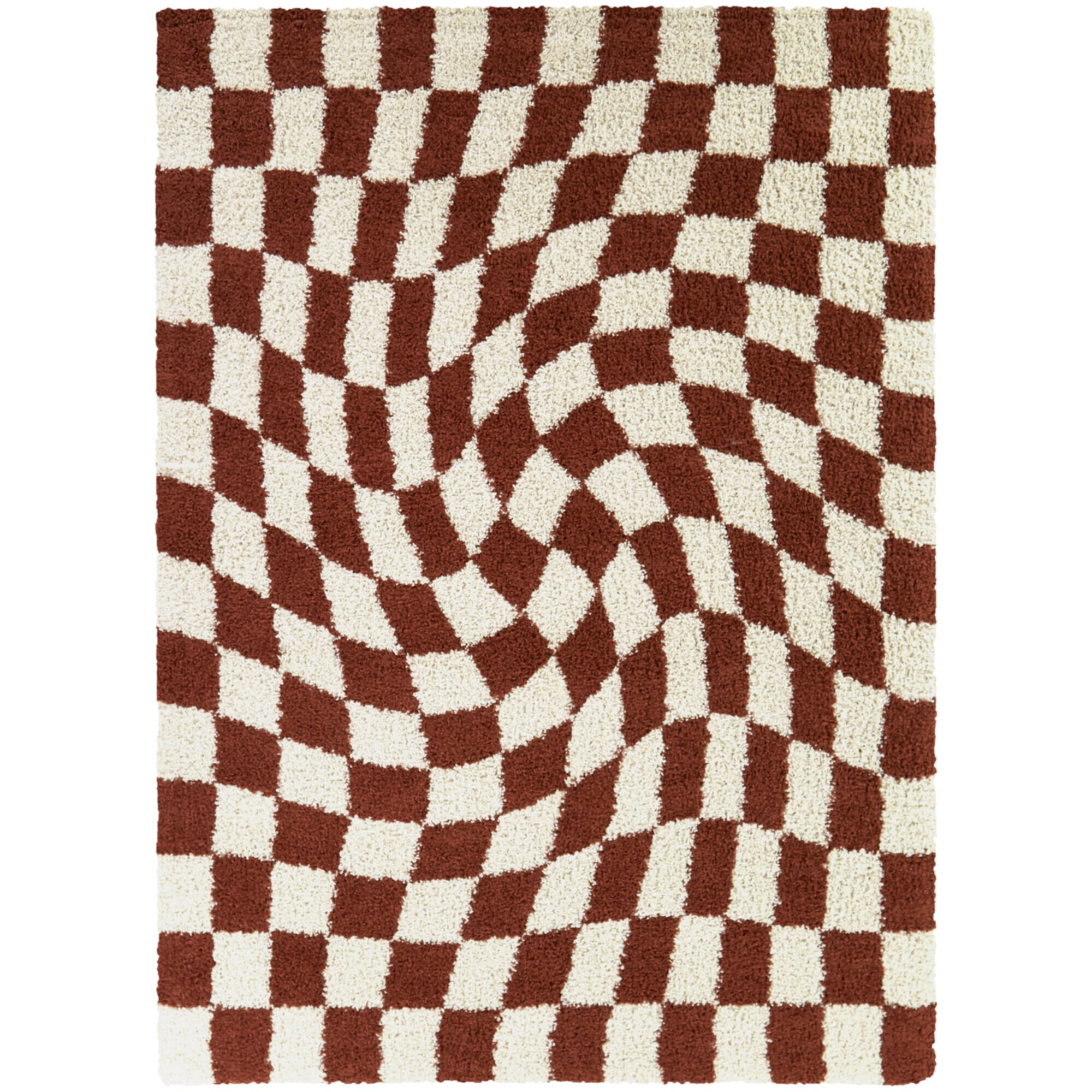 Rust and White Geometric Shag Area Rug for Kids 5'3" x 7'