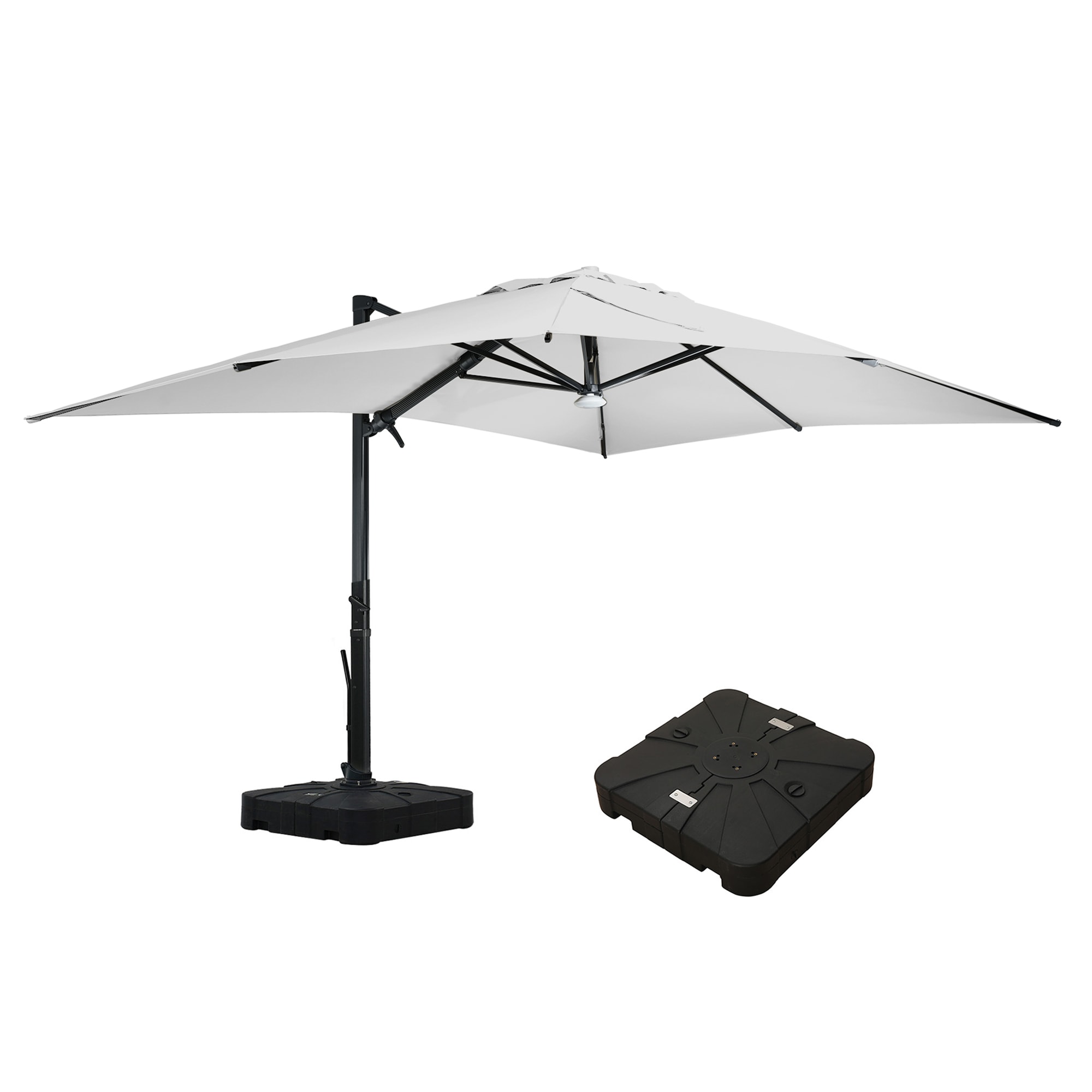 CASAINC WF-HW66867BN+ 13-Feet Aluminum Gray Cantilever Patio Umbrella with Lights and with Base