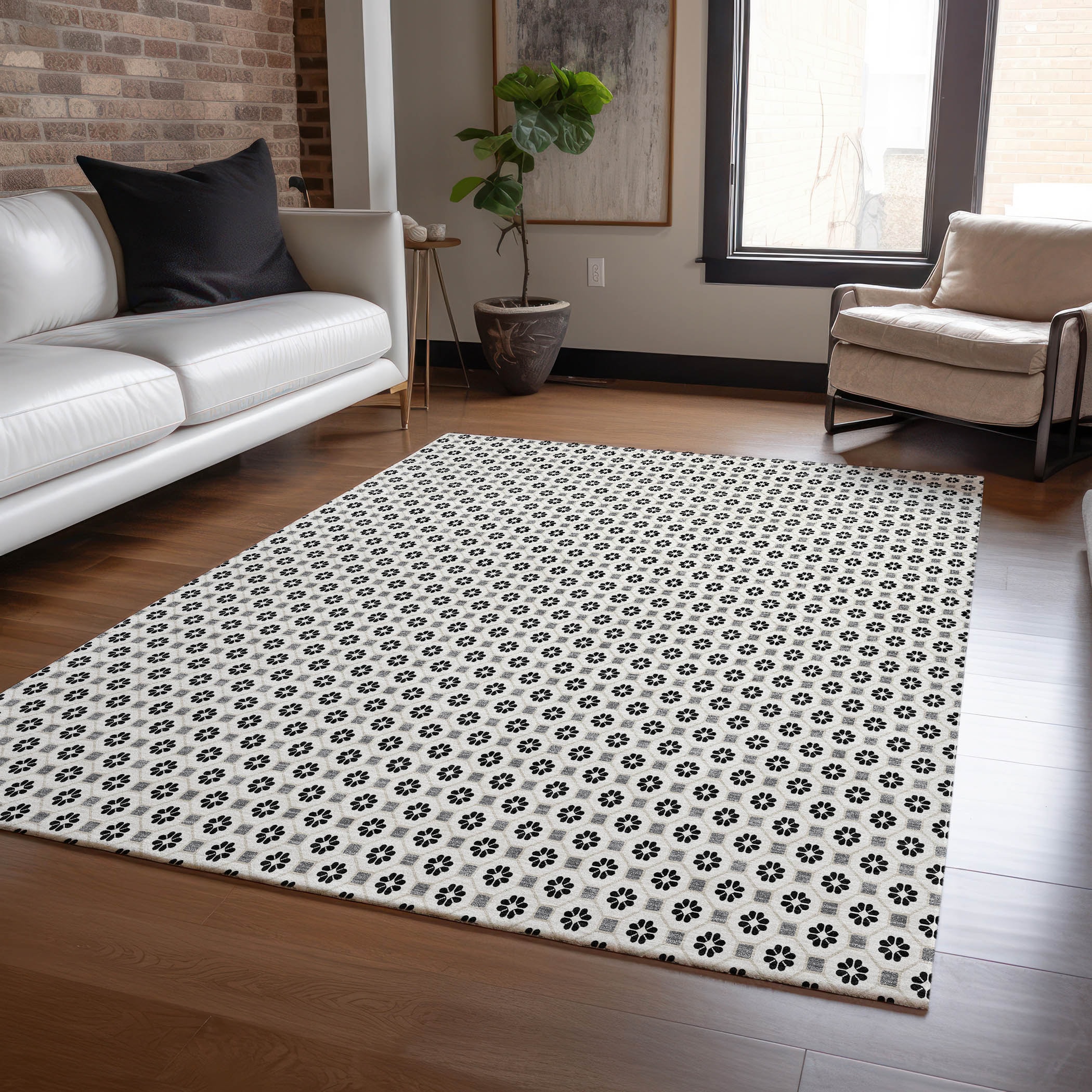 Addison Rugs ACN1432IV30X46 Chantille ACN1432IV 2 x 3 (ft) Polyester Ivory Rectangular Indoor/Outdoor Geometric Machine washable Area rug