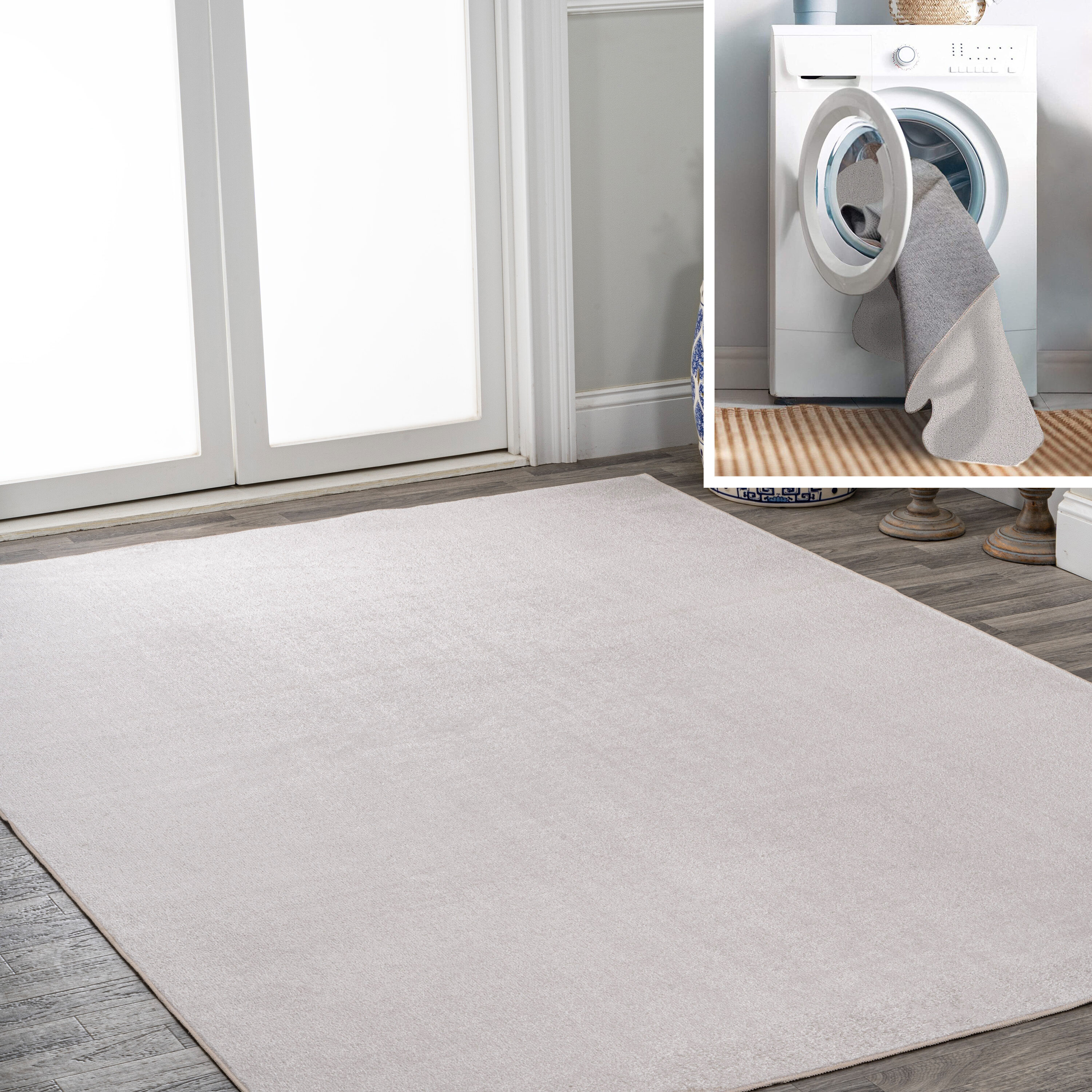 JONATHAN  Y WSH300C-8 WASHABLE Twyla Classic Solid Low-Pile 8 x 10 (ft) Loomed Polyester Light Gray Rectangular Indoor Solid Coastal Machine washable Area rug