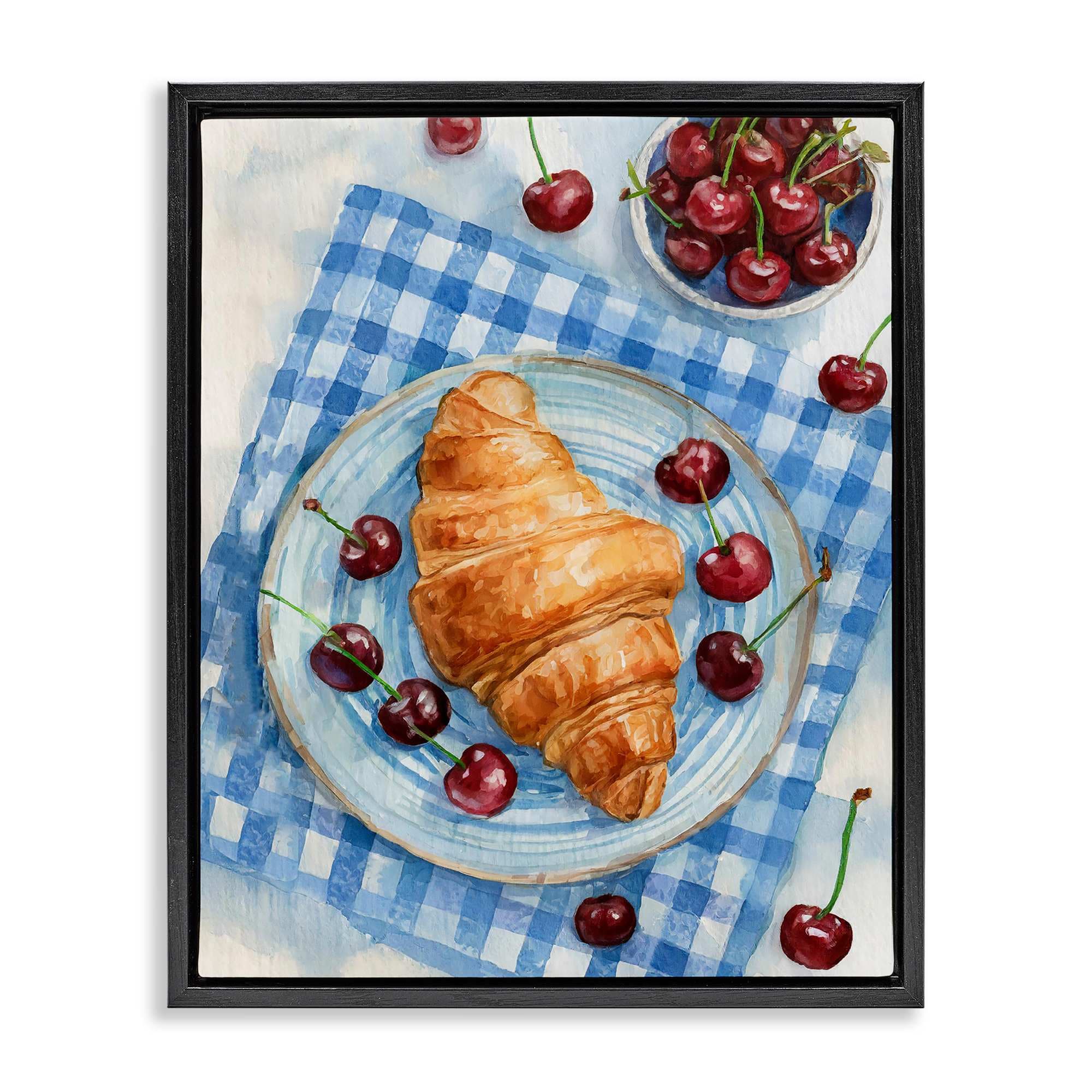 Stupell Industries BT-076-FFB-24X30 Cherries and Croissant Breakfast Black Framed Floater Canvas Wall Art By Lil Rue 25 x 31