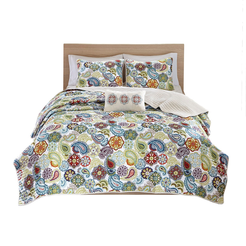 Gracie Mills 022-08ZM Rhydian Reversible Paisley Quilt Set with Throw Pillow