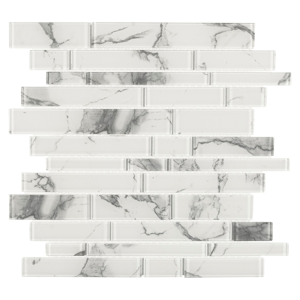 White 12-in x 12-in Glossy Glass Linear Marble Look Wall Tile (0.98-sq. ft/ Piece) | - Elida Ceramica LW0319203