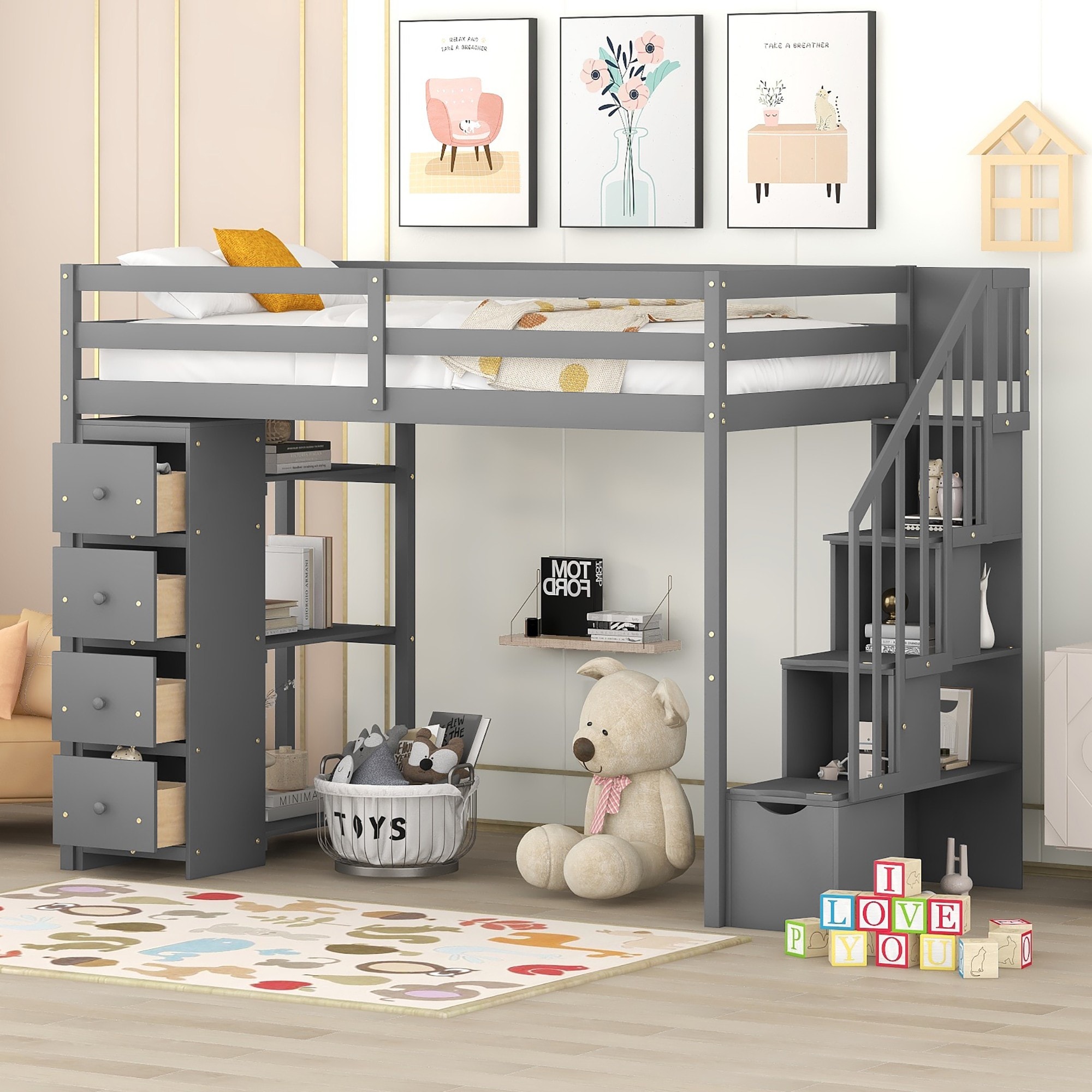 Yiekholo LL-1359AAE Gray Twin loft Bunk Bed