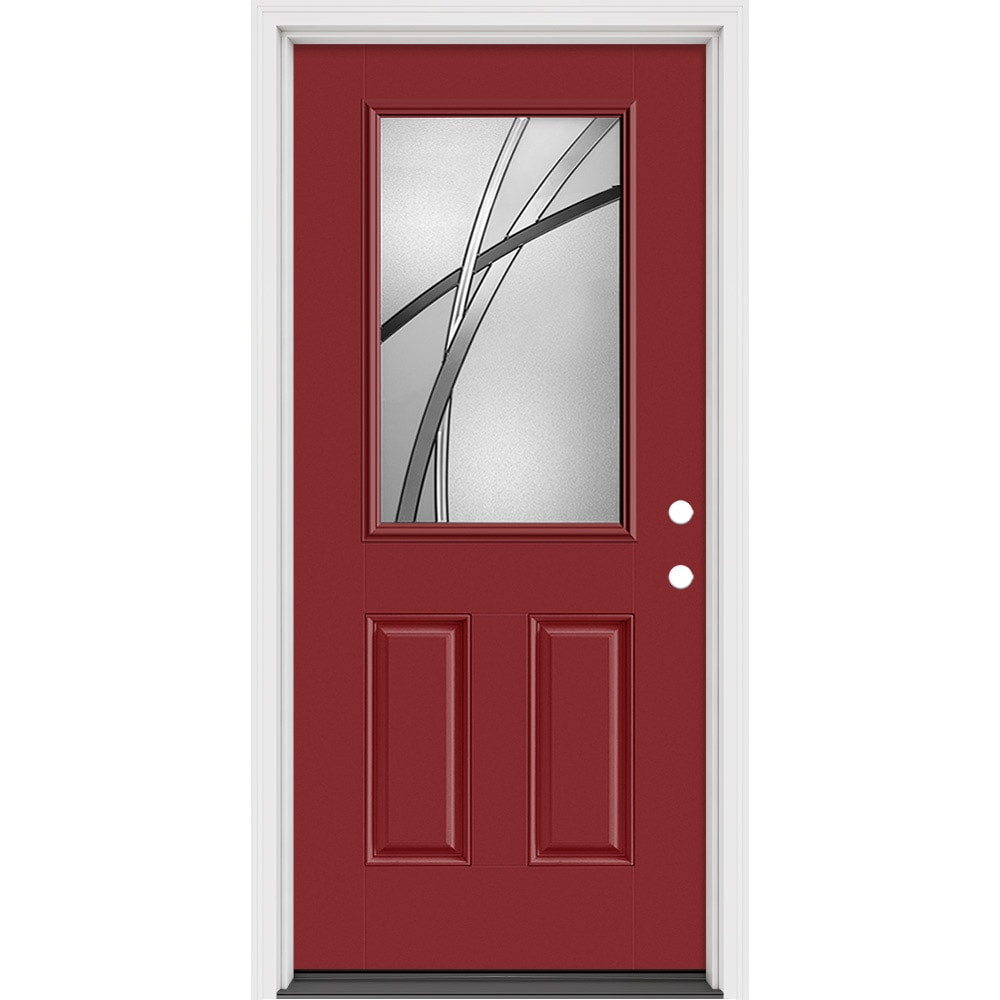 Masonite 632864 Kordella 36-in x 80-in x 4-9/16-in Fiberglass 1/4 lite Right-hand inswing Woodhaven Painted Prehung Slab Front Door with Brickmould Solid core