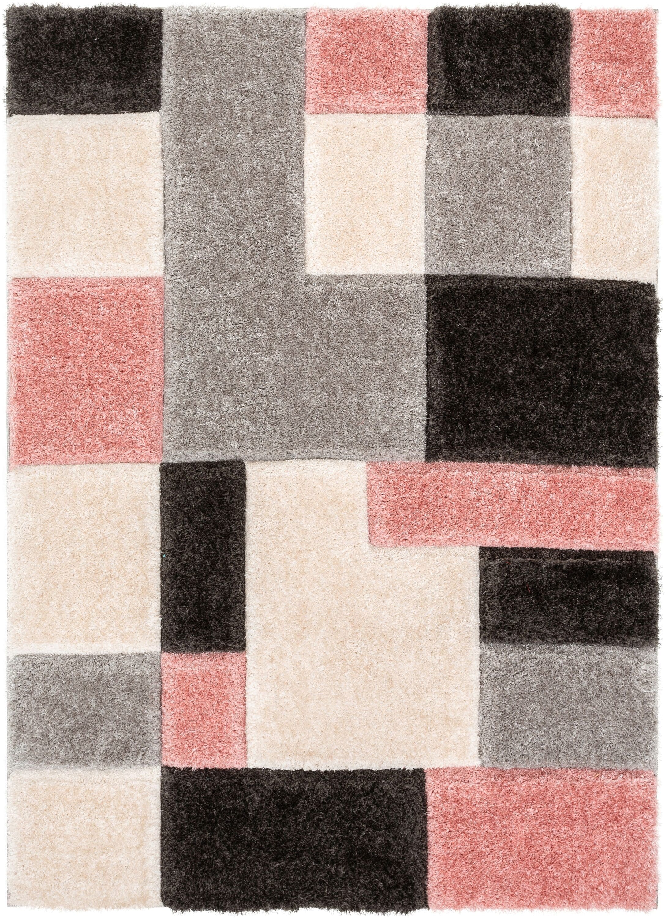 Blush and Gray Geometric Shag Area Rug 5' x 7'