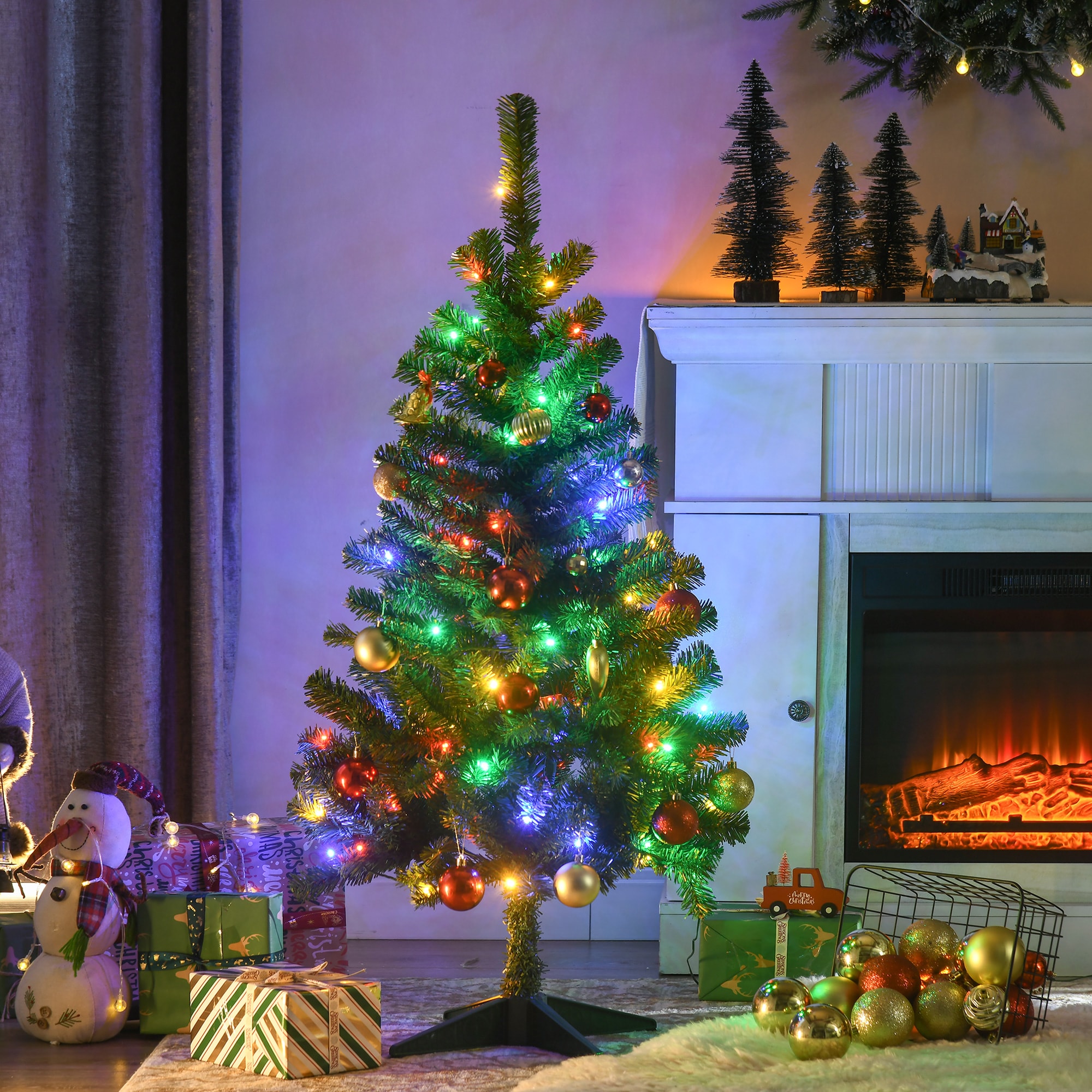 AAZJ NBC-CM70567 4-ft Pre-lit Pencil Artificial Christmas Tree with Color Changing LED Lights