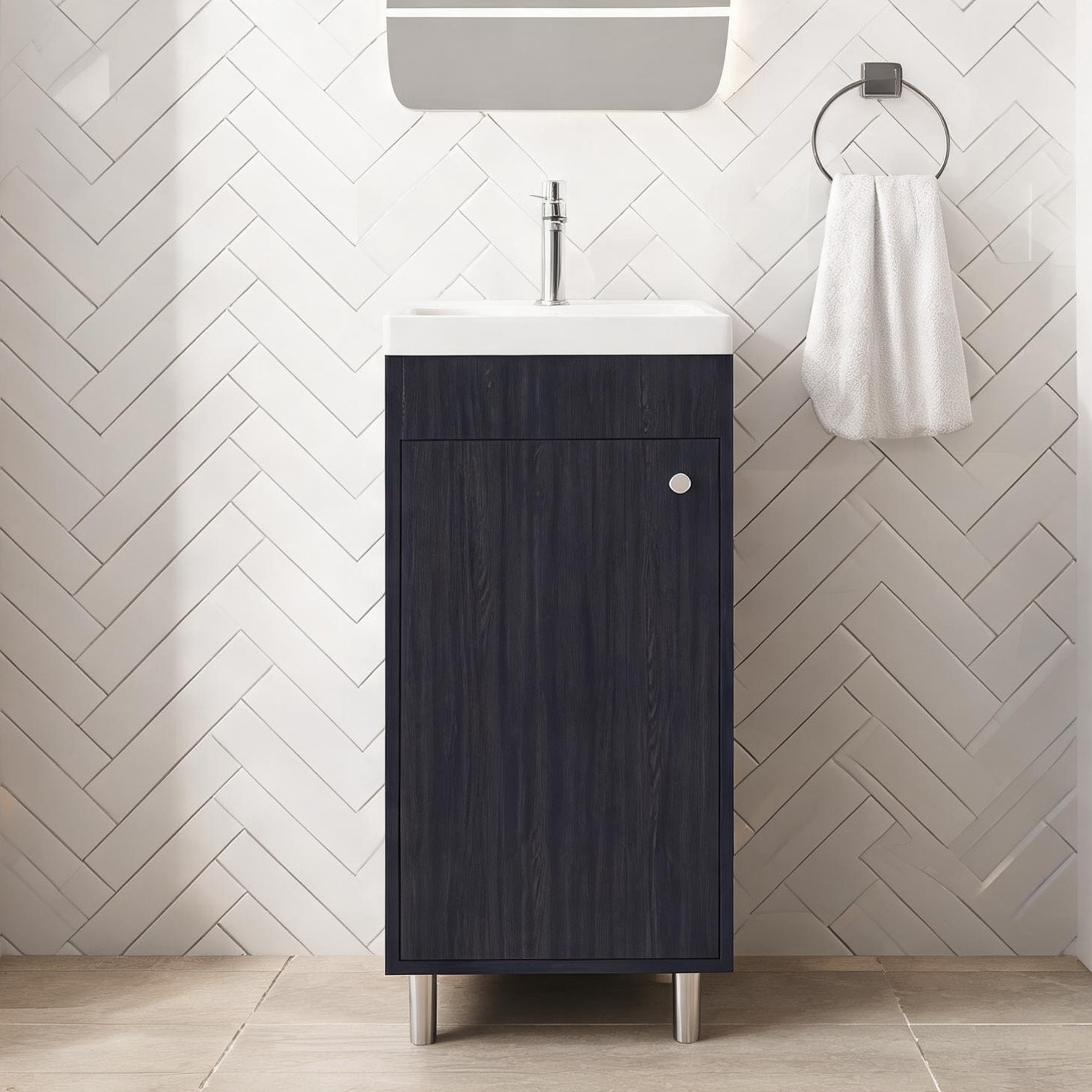 chillscreamni - Jet Black MDF Freestanding Vanity Cabinet with Single Door and Open Shelves for M...