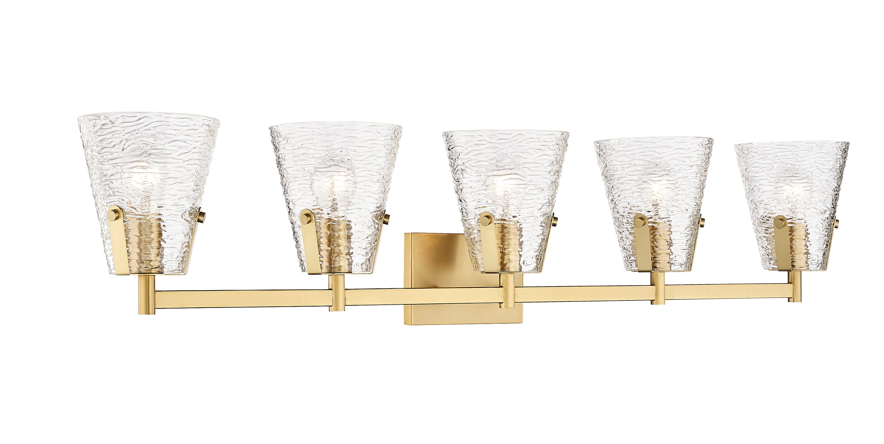 Analia Modern Gold 5-Light Vanity with Clear Ribbed Glass Shades