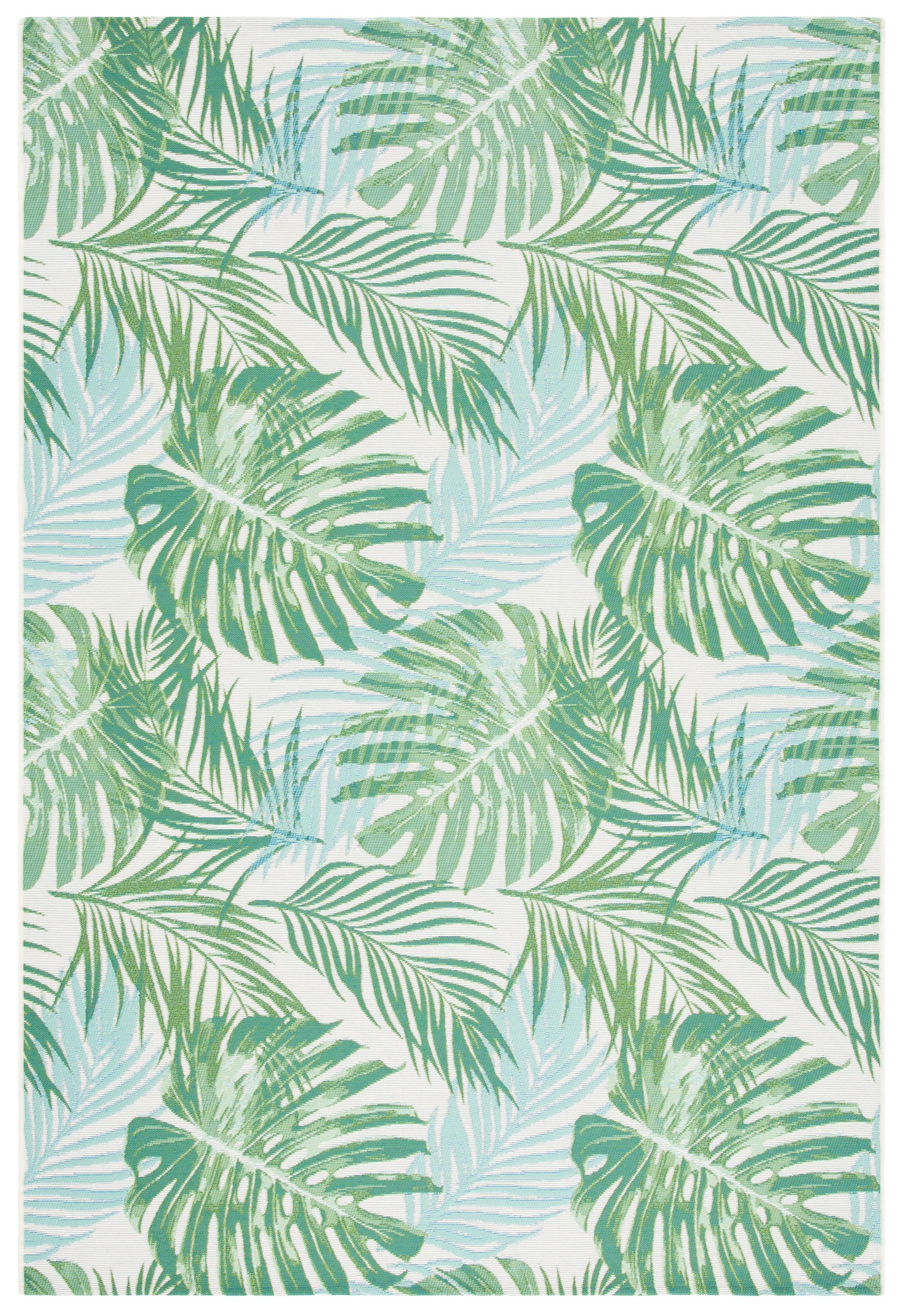 Green and Teal Tropical Palm Leaves Indoor/Outdoor Area Rug