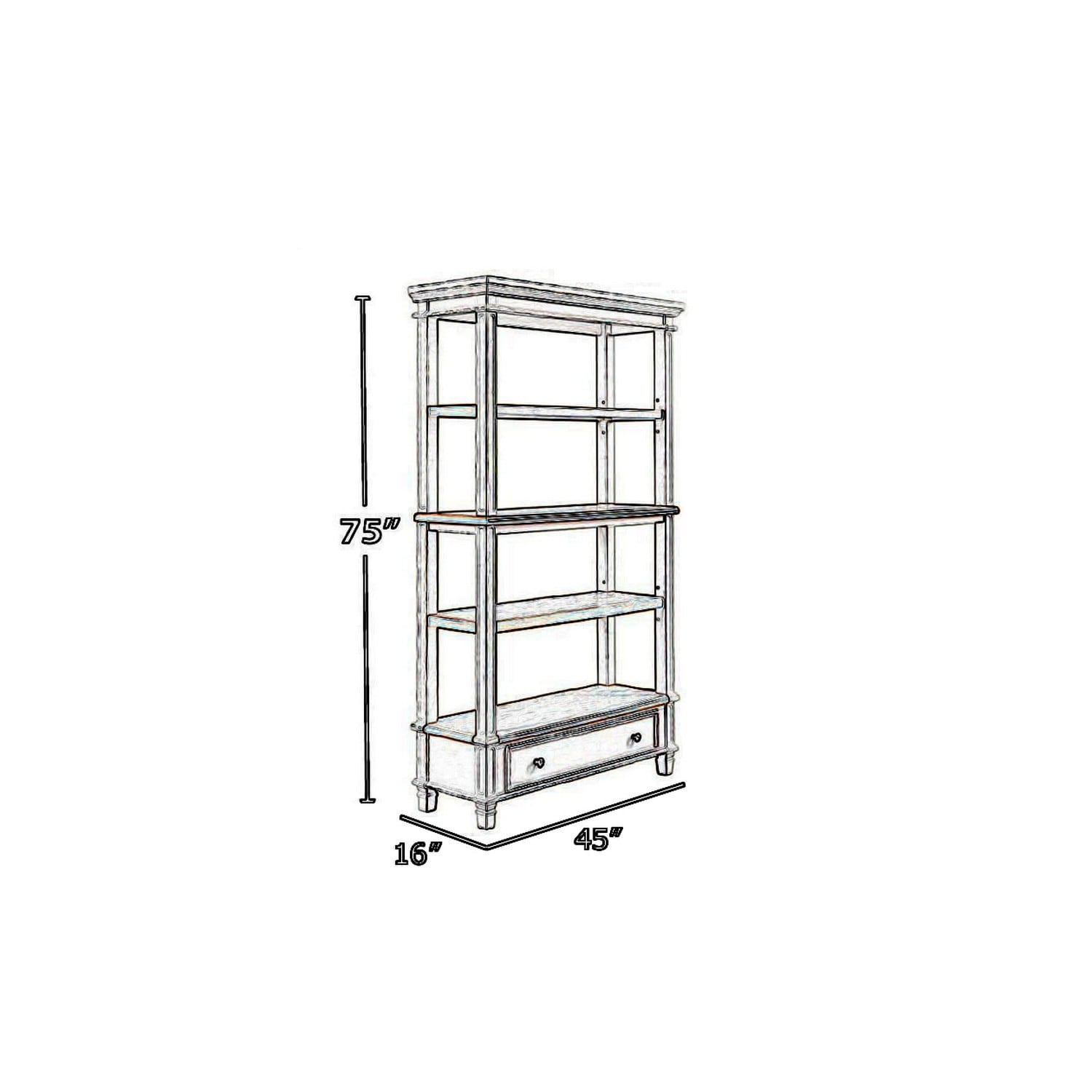 Adjustable Brown Wood 4-Tier Bookcase with Bottom Drawer