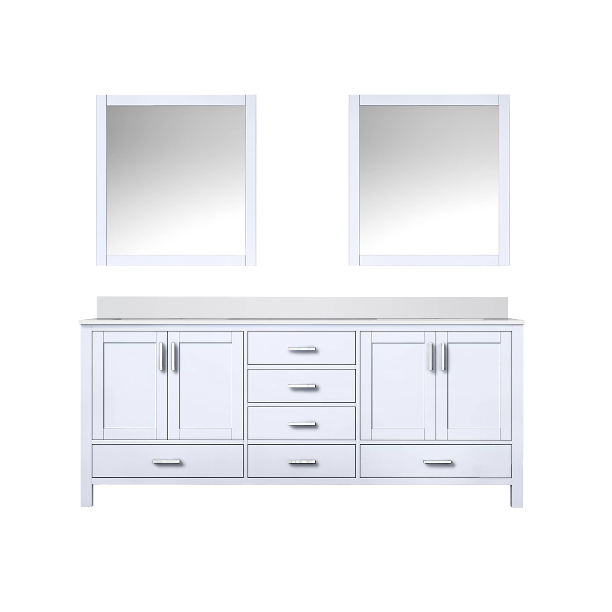 Lexora LJ342280DAWQM30 Jacques 80-in White Undermount Double Sink Bathroom Vanity with White Quartz Top (Mirror Included)