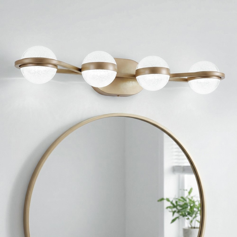 Basdien - 29 in 4 Light Gold Bathroom Vanity Light LED Crystal Sand Acrylic Shades Wall Mounted D...
