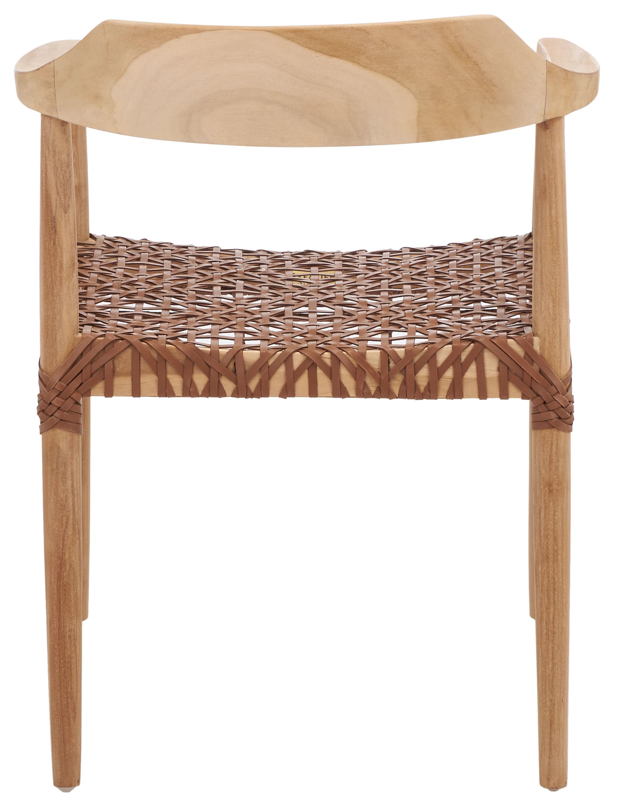 Mid-Century Teak Wood & Woven Leather Accent Chair in Natural Finish