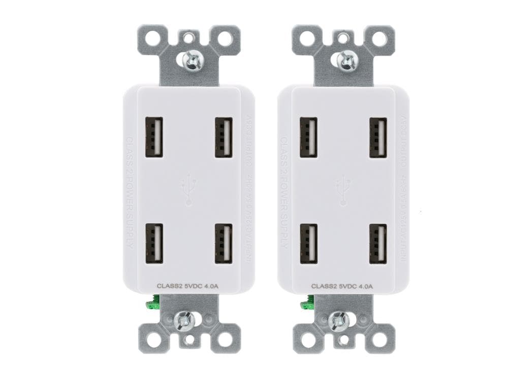 Utilitech R164U40-WH2 15 -Amp 125-volt Residential Decorator USB outlet Dual Type A , White 2 -Pack