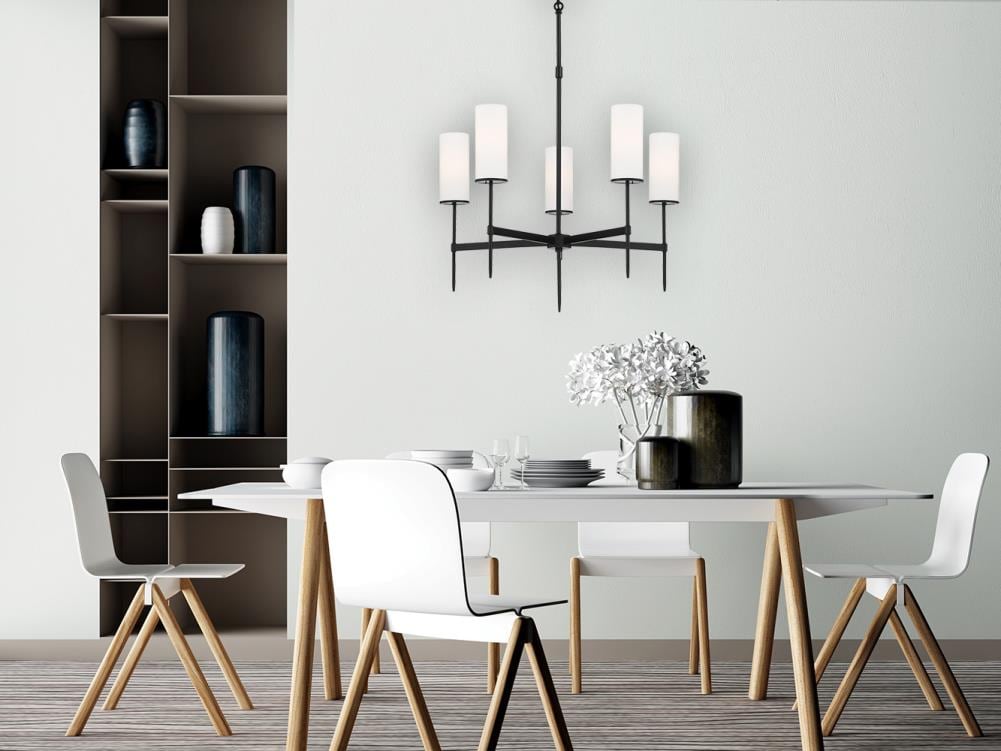 Coal Black Etched White Glass 5-Light Transitional Chandelier