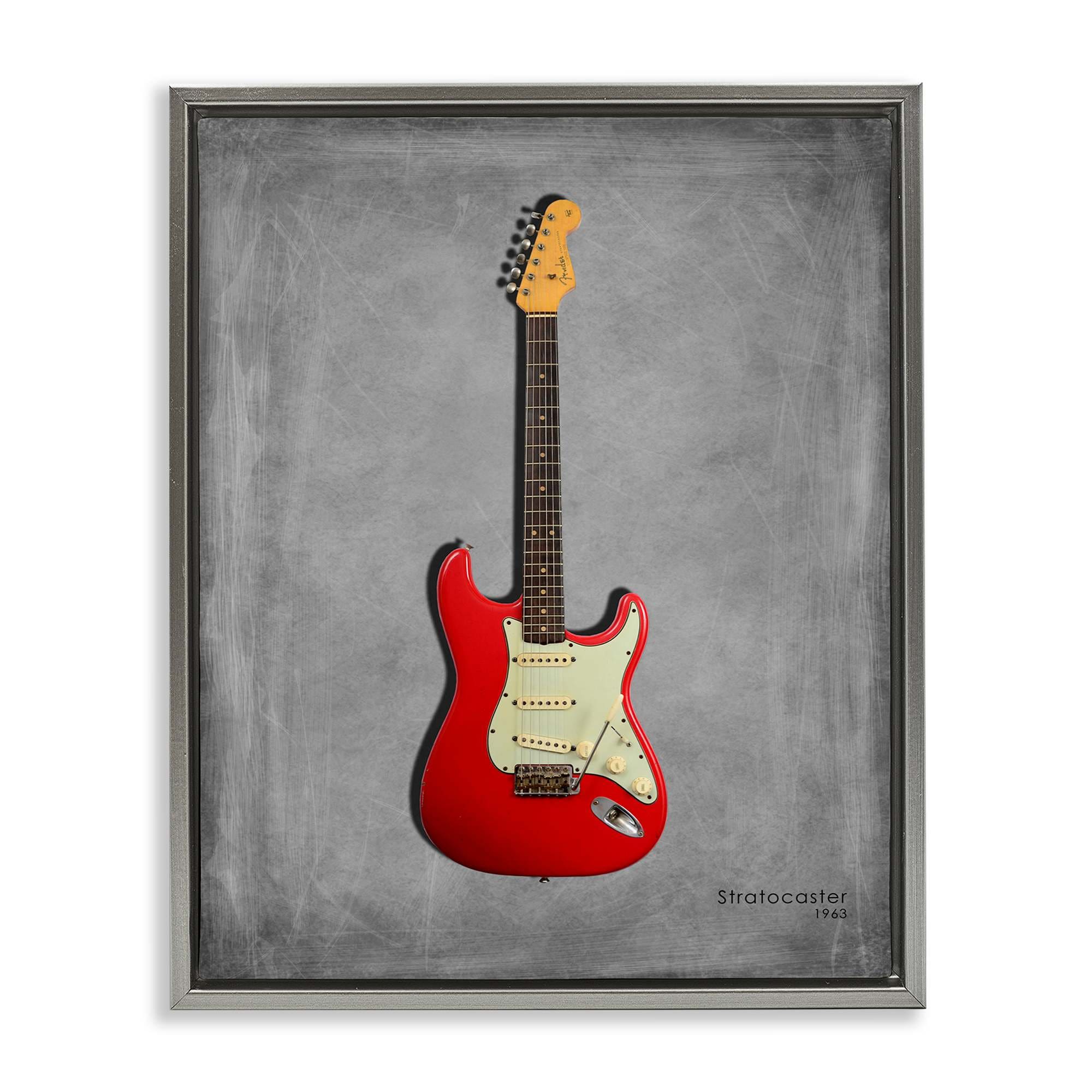 Stupell Industries BS-531-FFL-24X30 Classic Red Guitar on Grey Floating Frame design by Mark Rogan