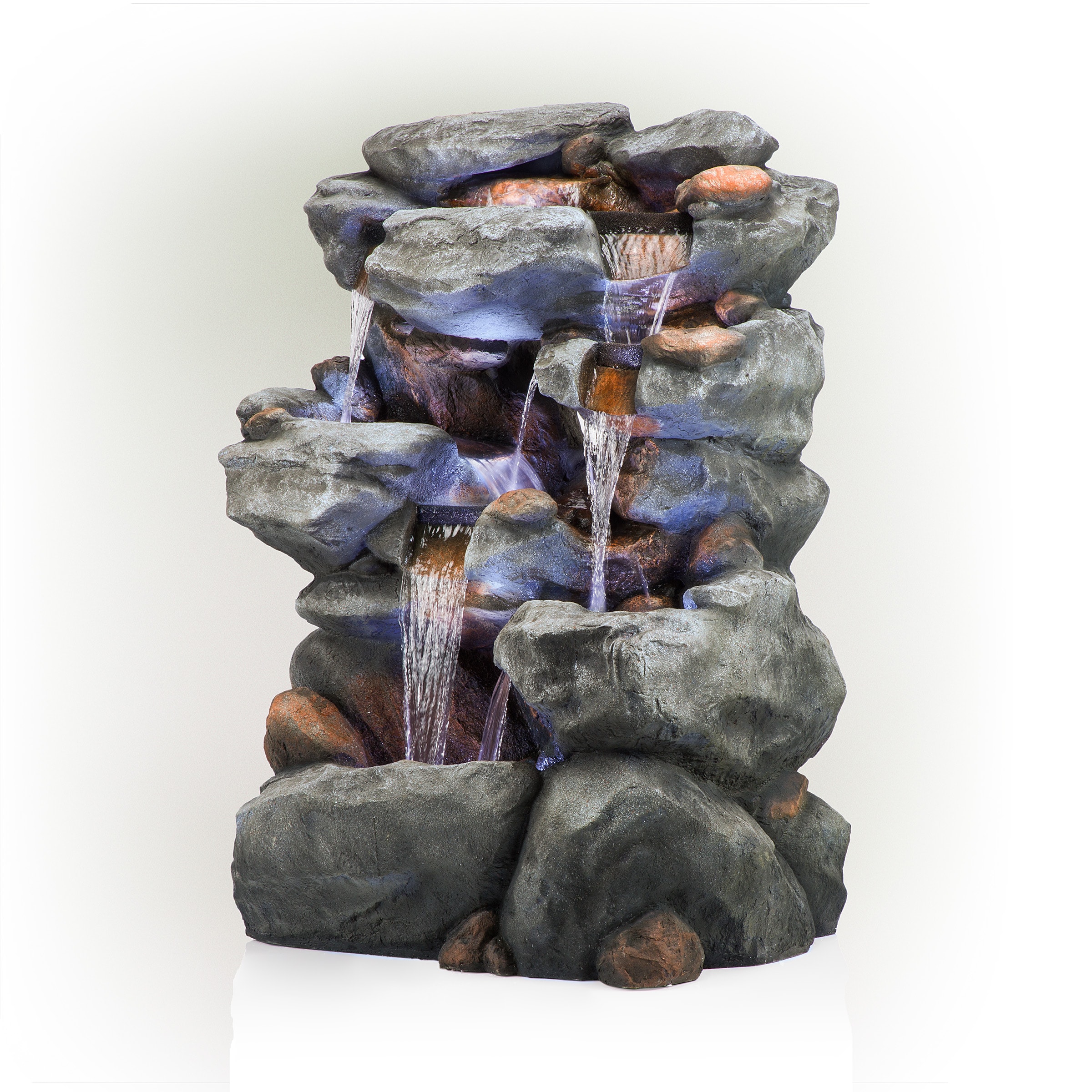 Alpine Corporation 54-in H Resin Water Rock Waterfall Outdoor Fountain ...