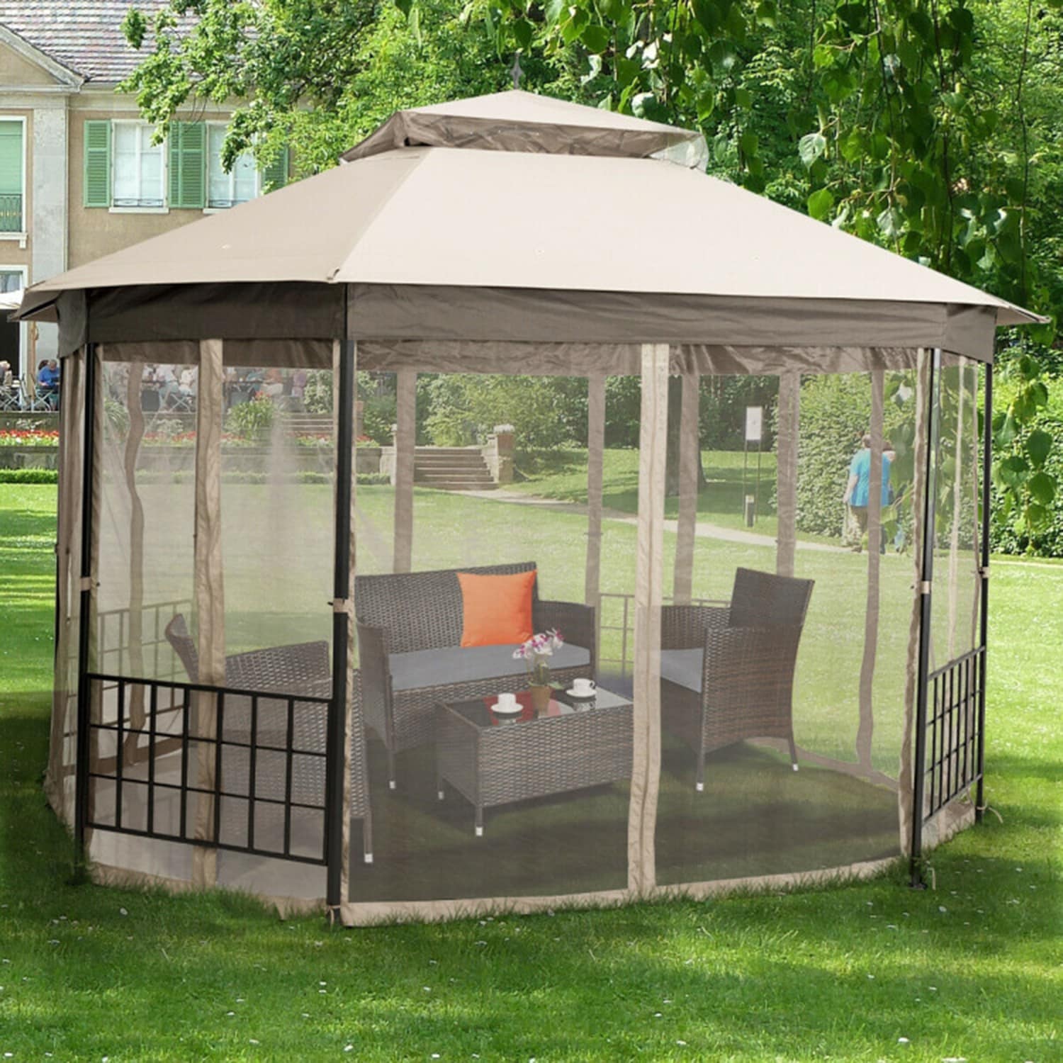 12-ft x 10-ft Beige Metal Polyester Octagonal Gazebo
