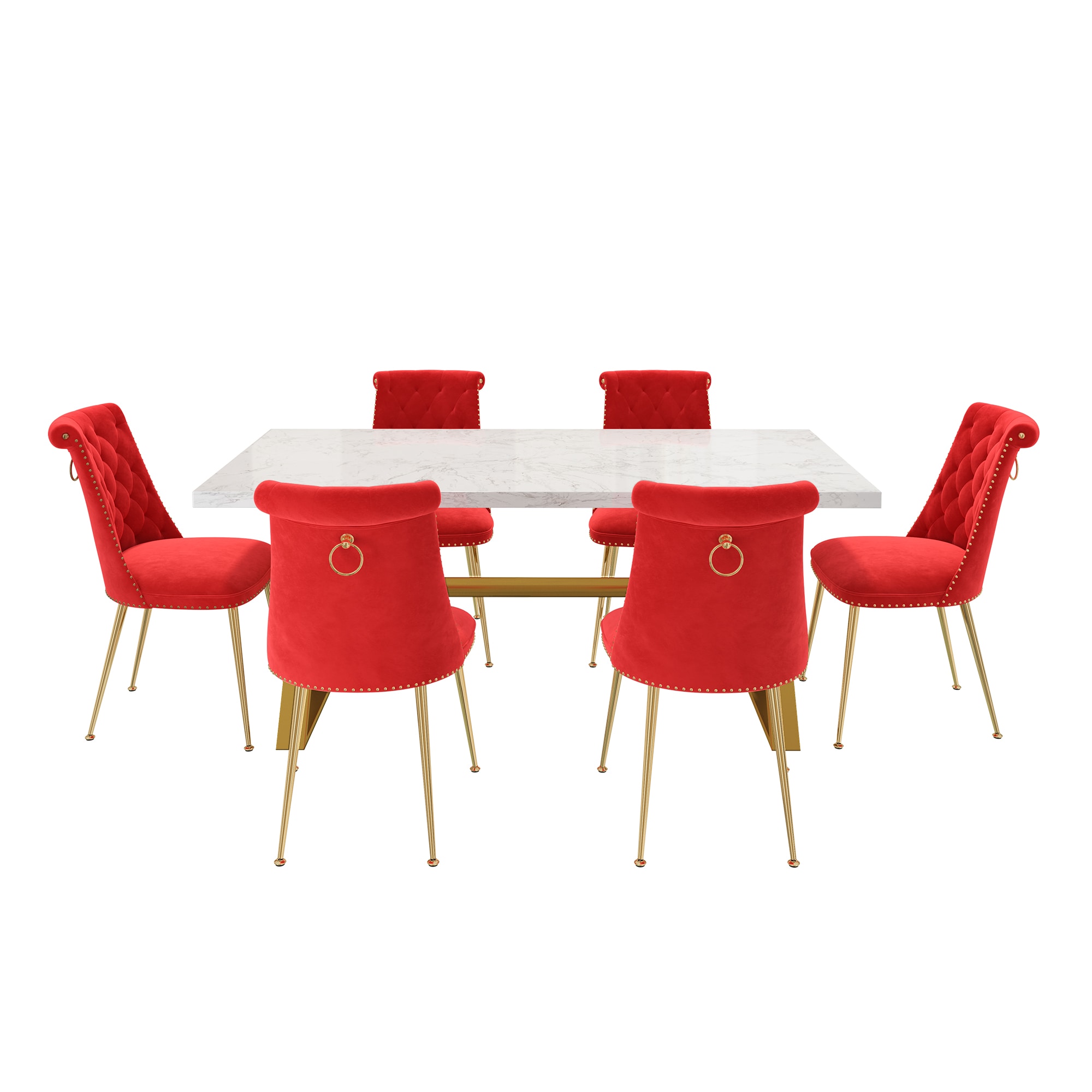 Clihome CL-DLS703RD Red Chair/White Table Contemporary/Modern Dining Room Set with Rectangular Table ( Seats 6 )